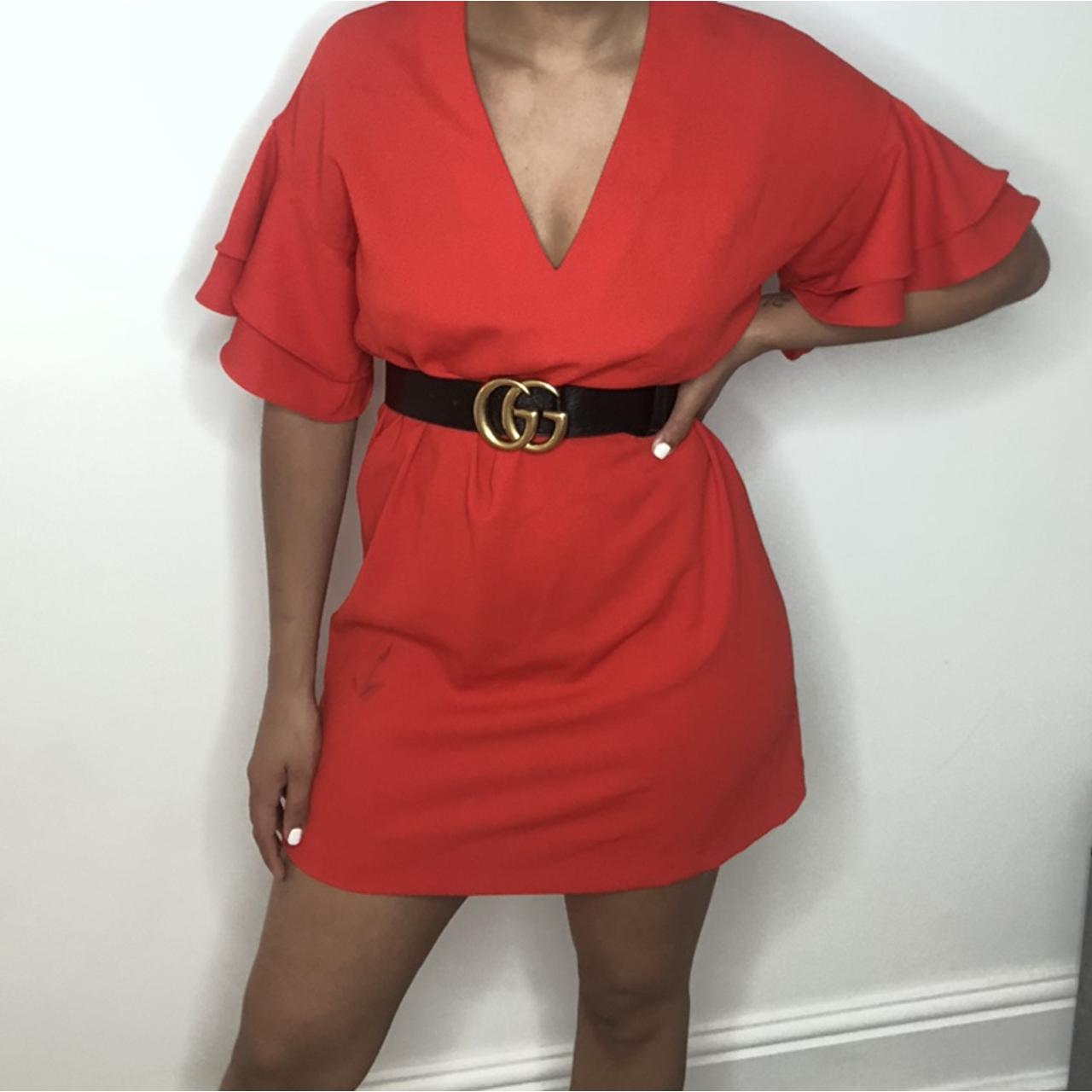 Zara red dress with ruffle sleeves, Depop