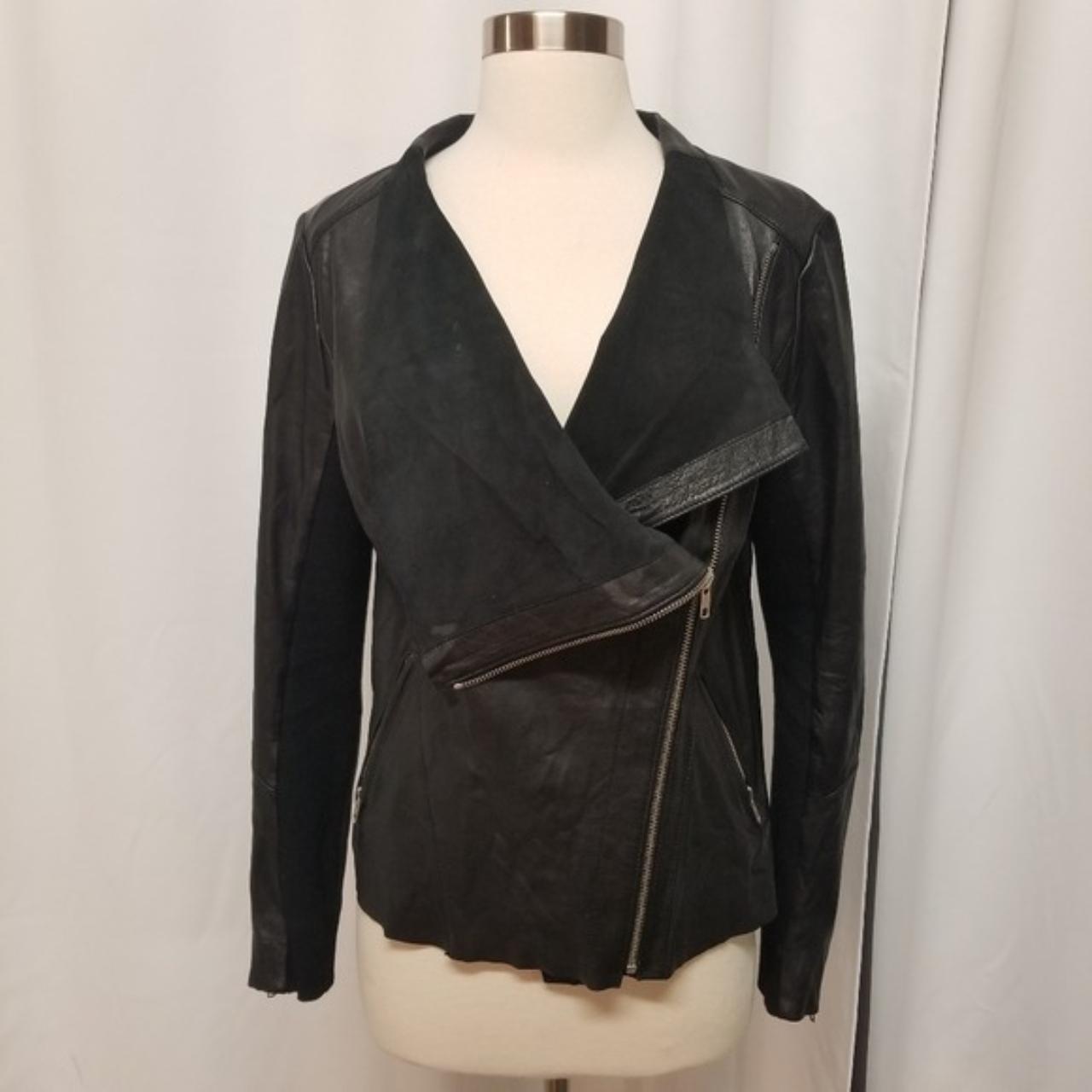 Trouve Raw Edge Featherweight Black Leather Drape... - Depop