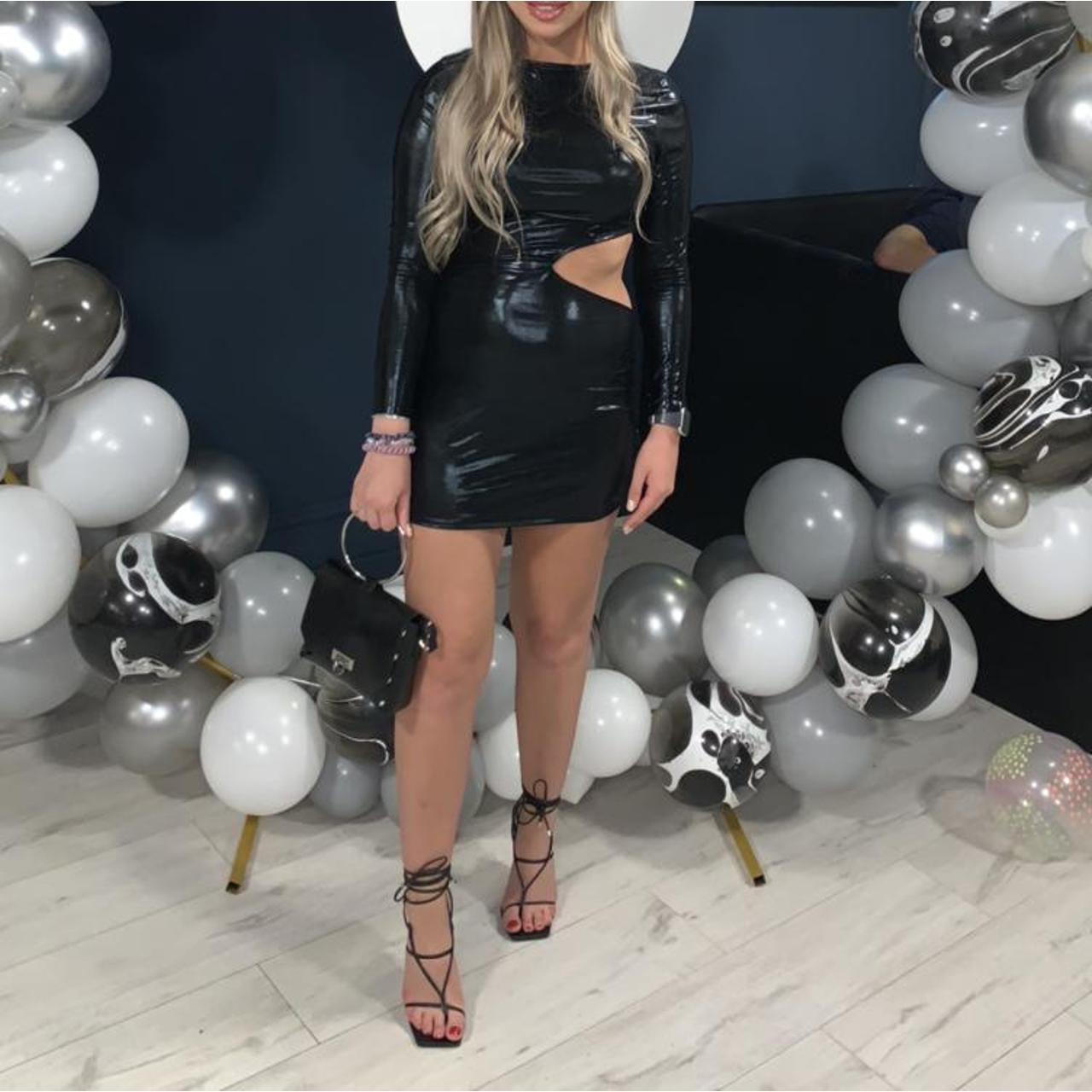 Hand made black leather look dress. Size 8 or S worn... Depop