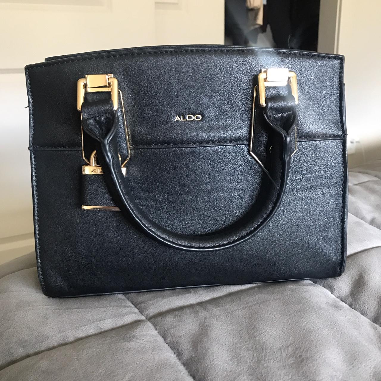 ALDO black faux leather handbag with gold lock