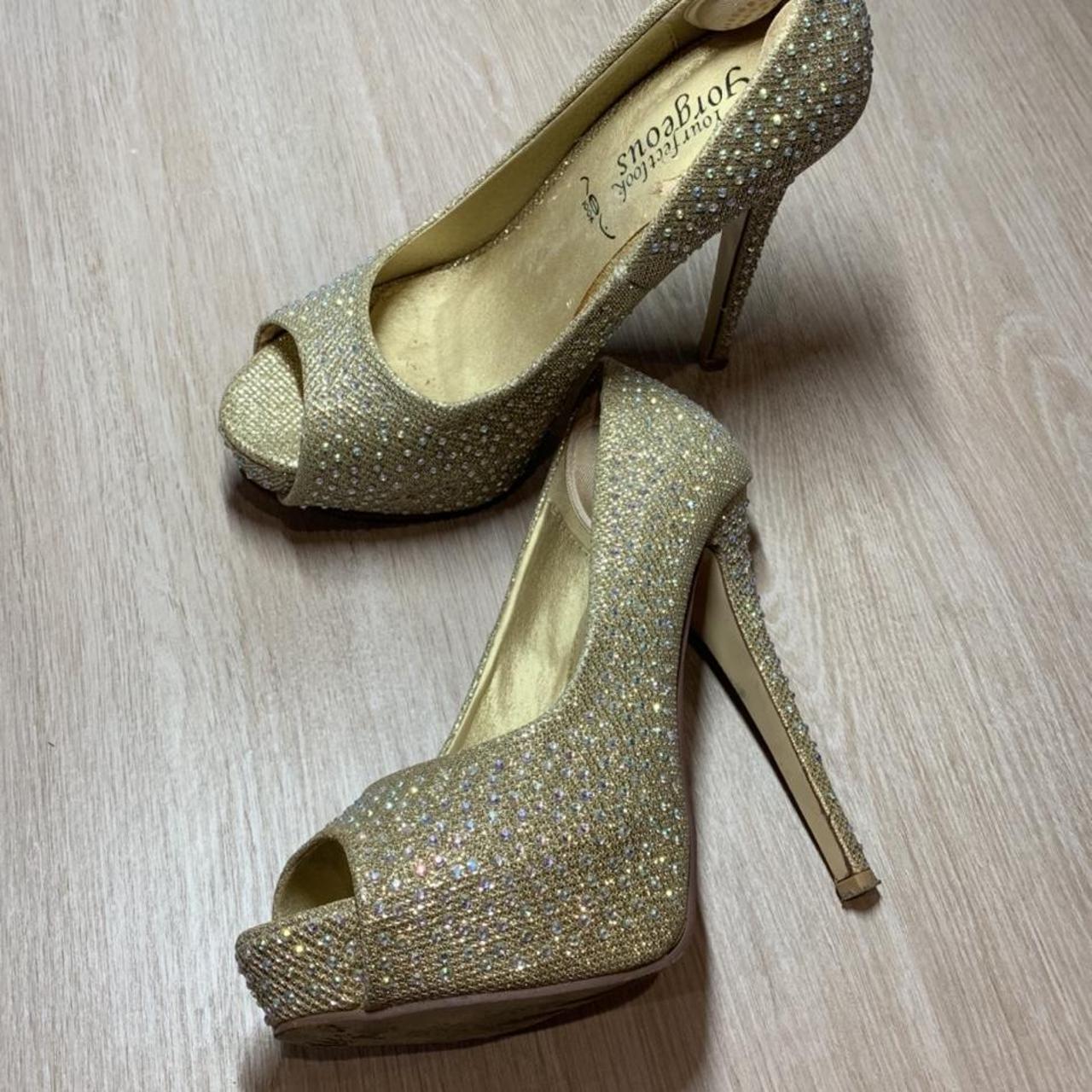 Gold glitter heels new look size 4 Only worn twice,... - Depop