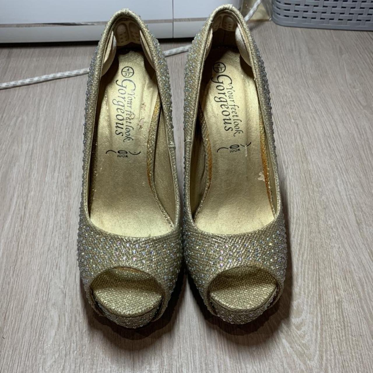 Gold glitter heels new look size 4 Only worn twice,... Depop