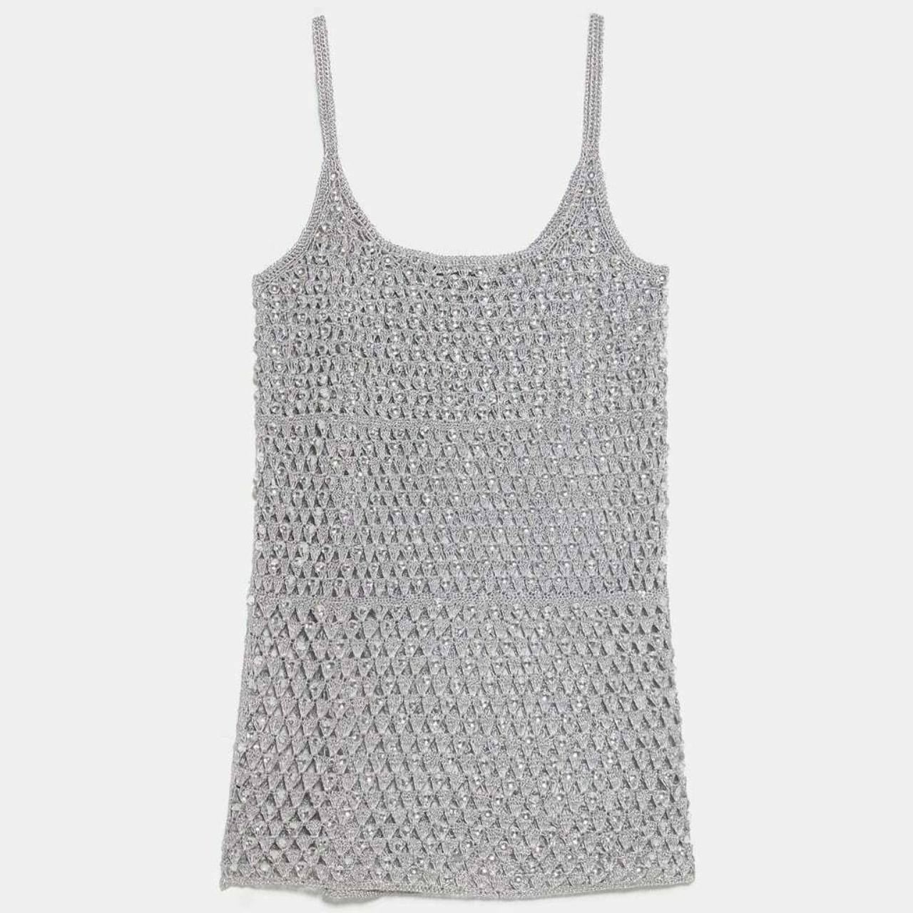 BNWT ZARA SILVER CROCHET DRESS WITH GEM SIZE M Depop