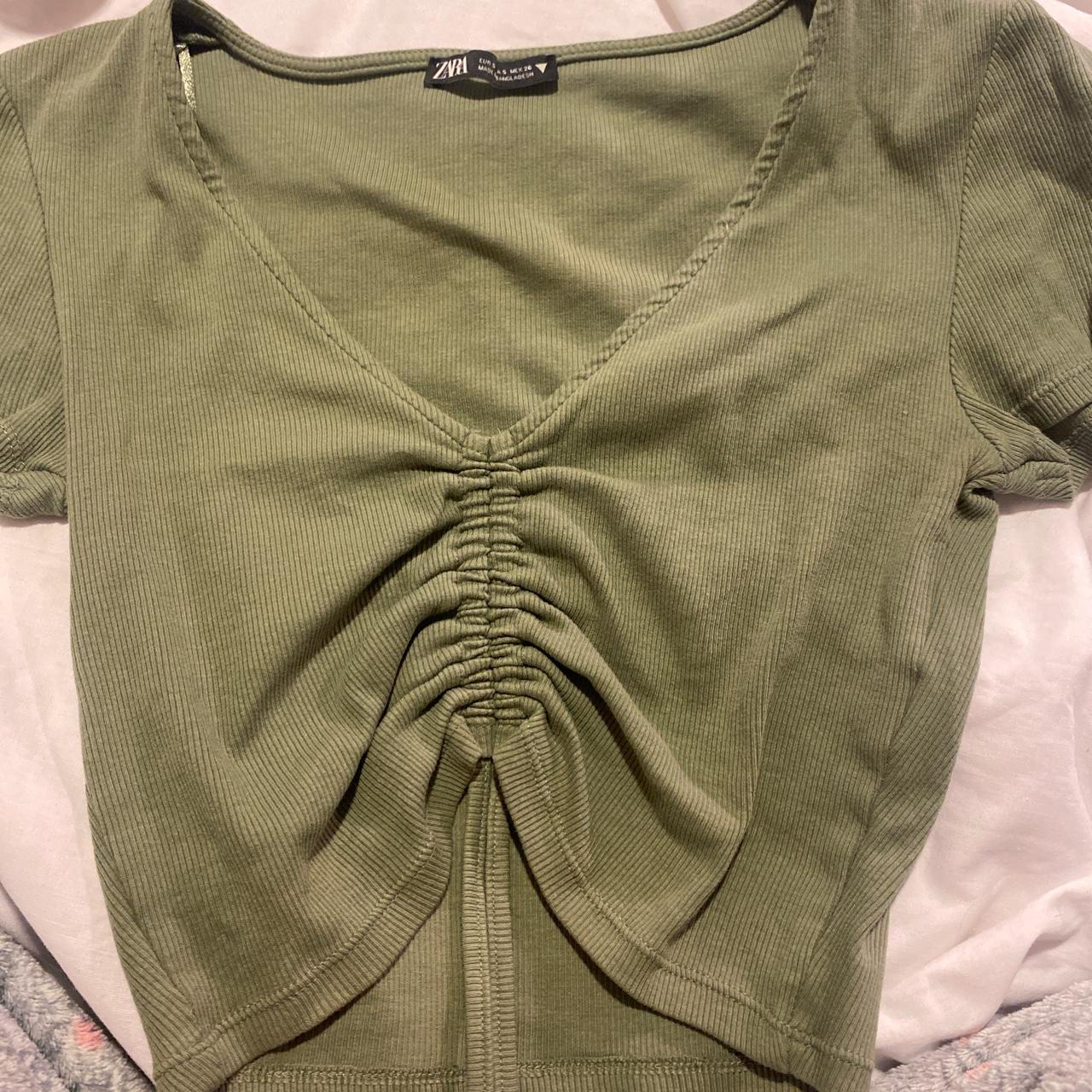 Zara Cropped green gathered top size small like new - Depop