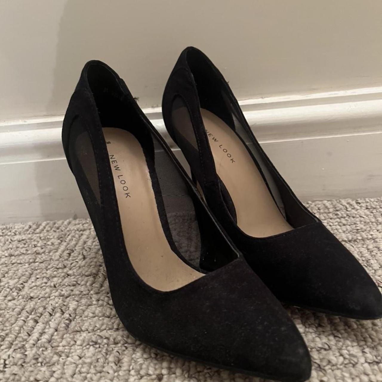 New look black velvet court shoes with mesh detail,... - Depop