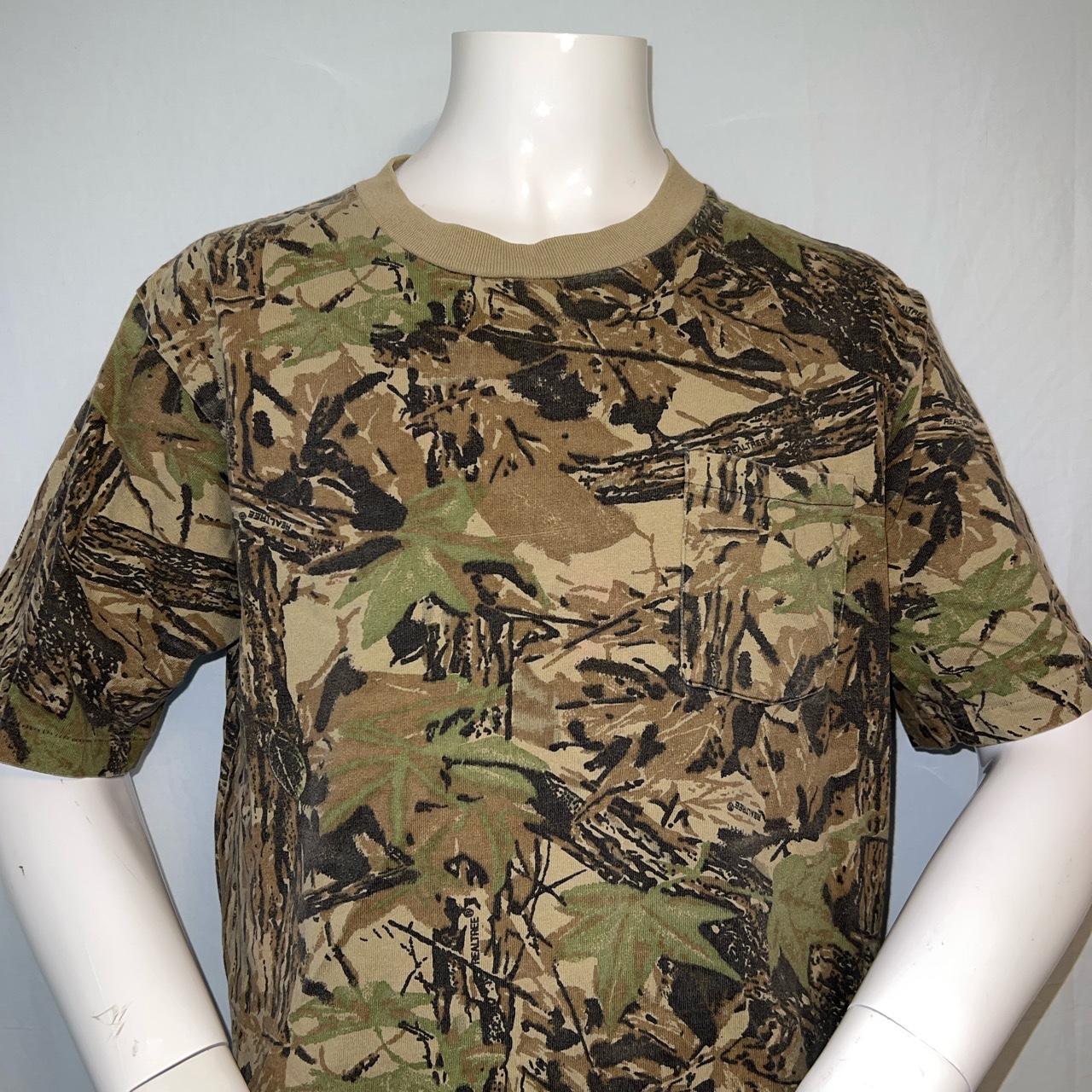 Vintage 1980’s Tree Bark Camo pocket T-shirt single... - Depop