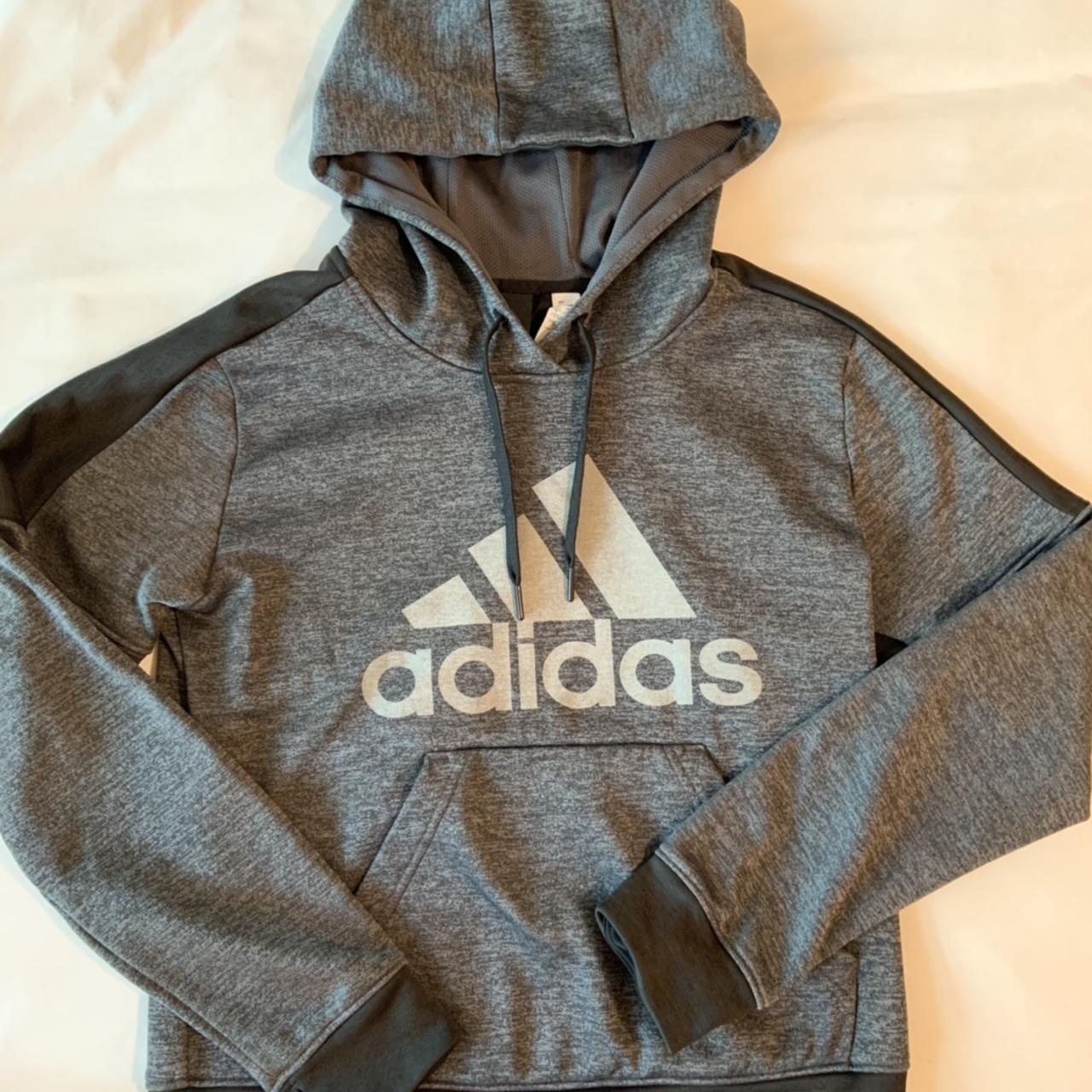 Adidas woman’s athletic hoodie Dark grey and... - Depop