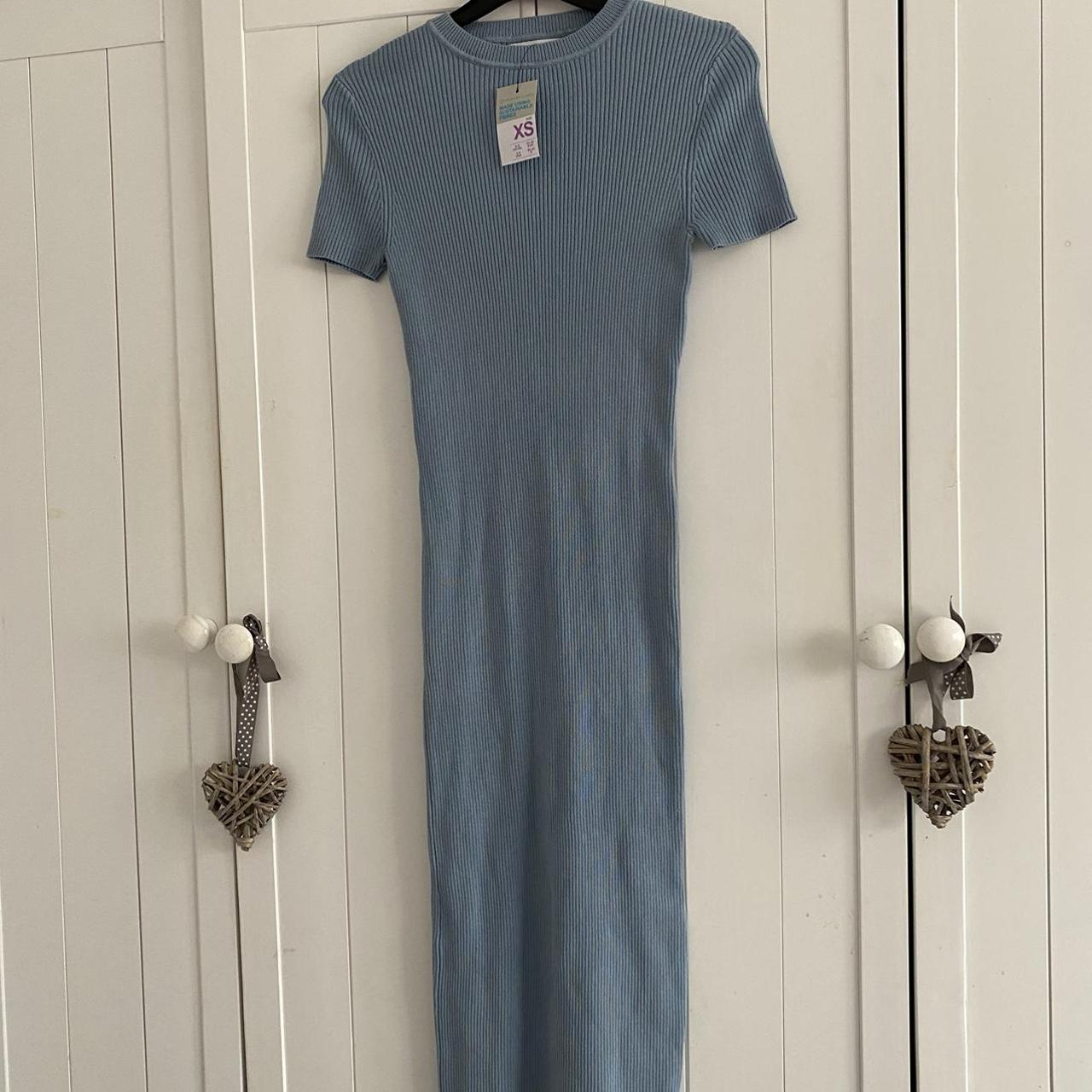 Primark blue ribbed knit bodycon midi dress. BNWT.... Depop