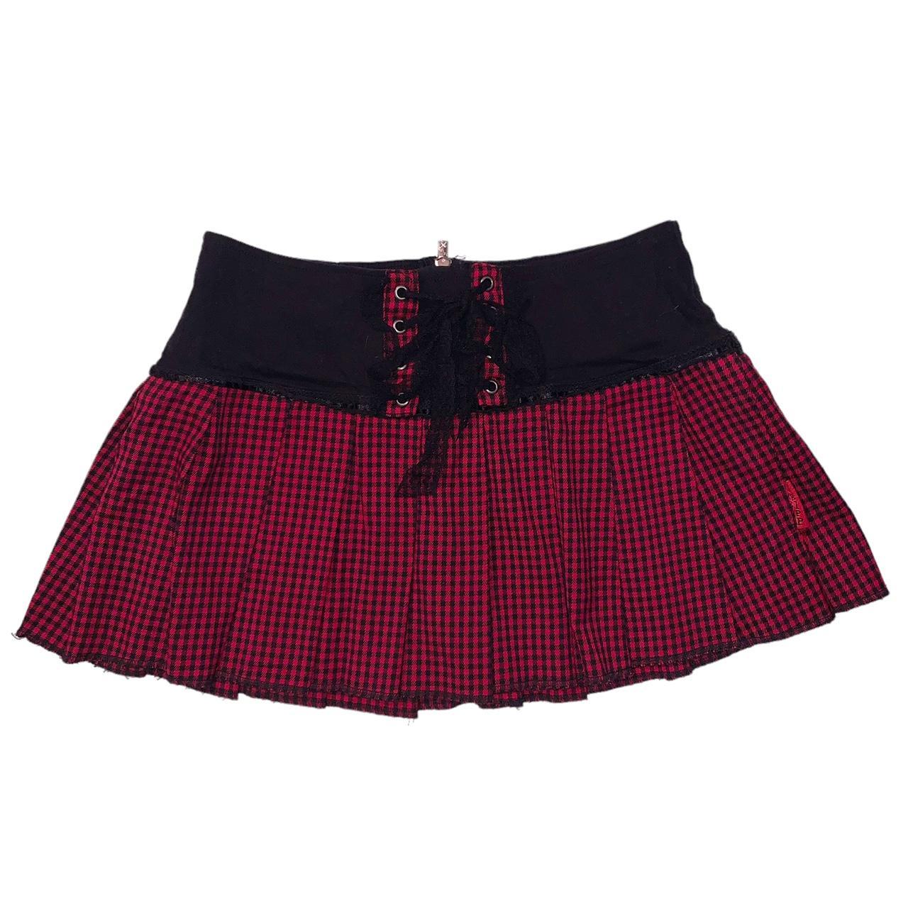 Y2k Vintage Red Pleated Goth Grunge Emo Mini Skirt... - Depop