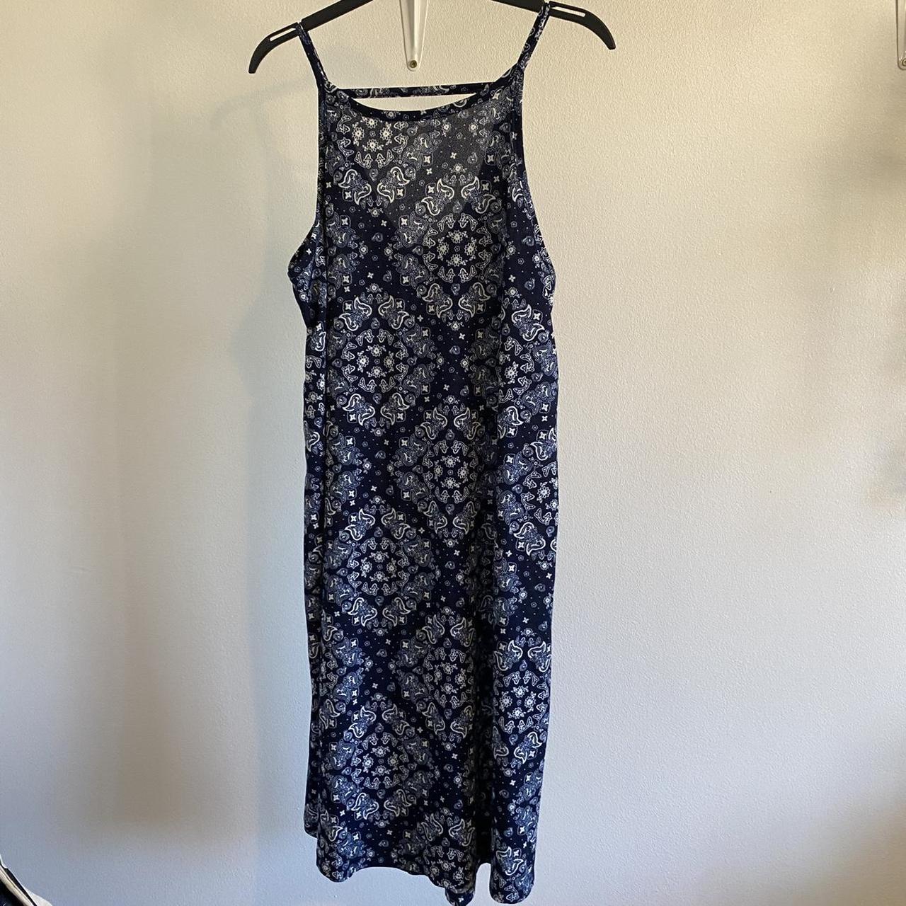 Grecian style blue and white slip dress Size S.... - Depop