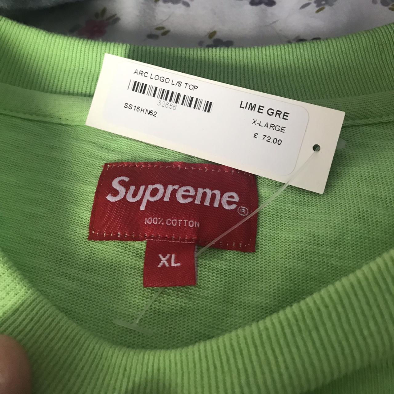 Supreme ss16 arc logo long sleeve (lime green) Size - Depop