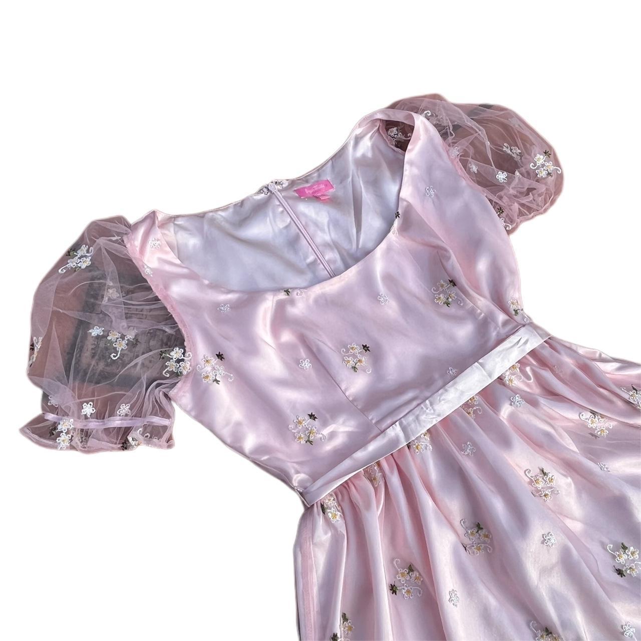 💌 babydoll fluffy pink flower embroidered dress >... Depop