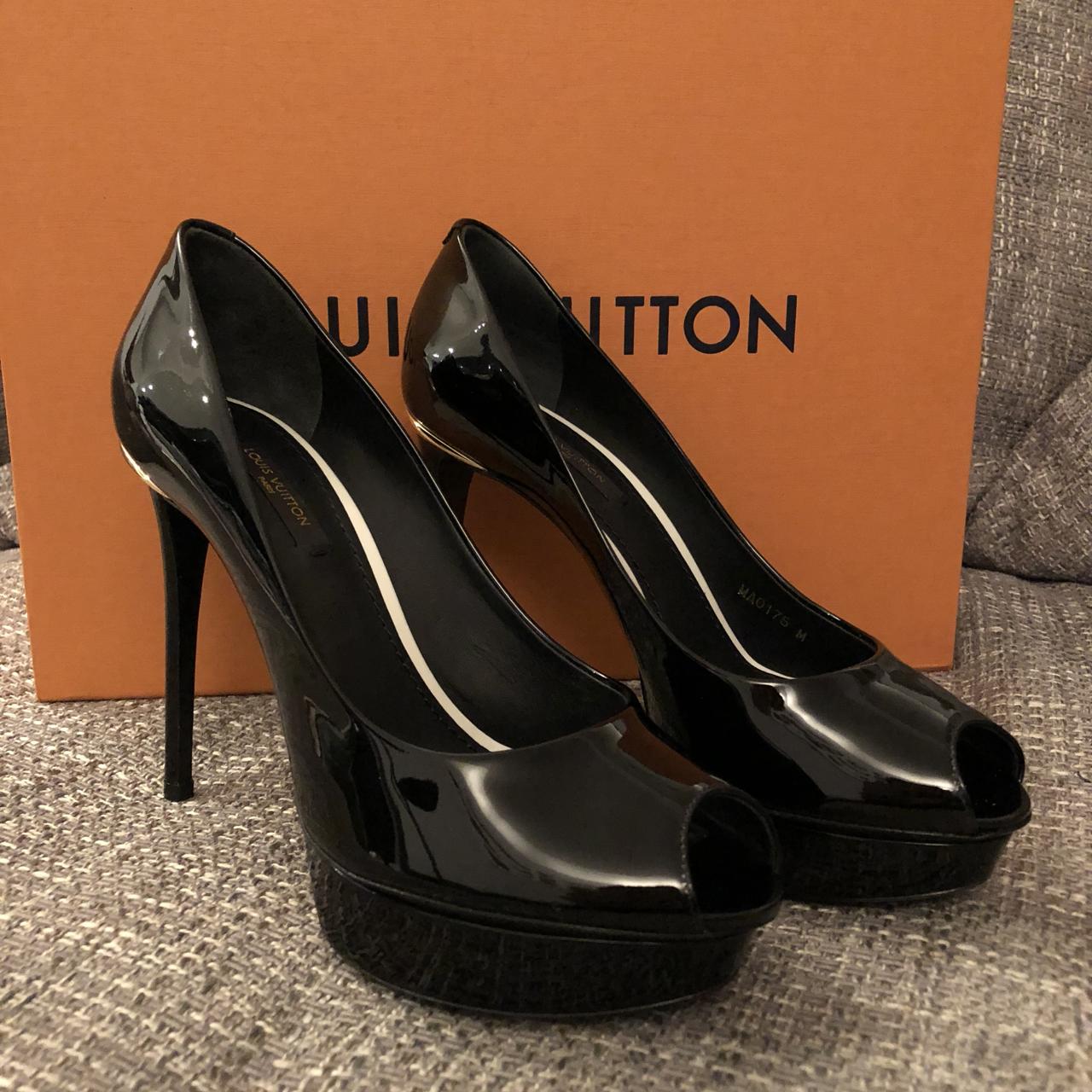 Louis Vuitton, black patent leather kitten, heel - Depop