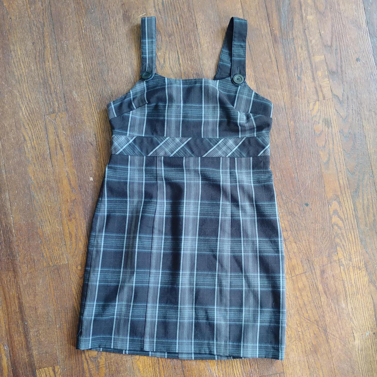 grey plaid pinafore dress