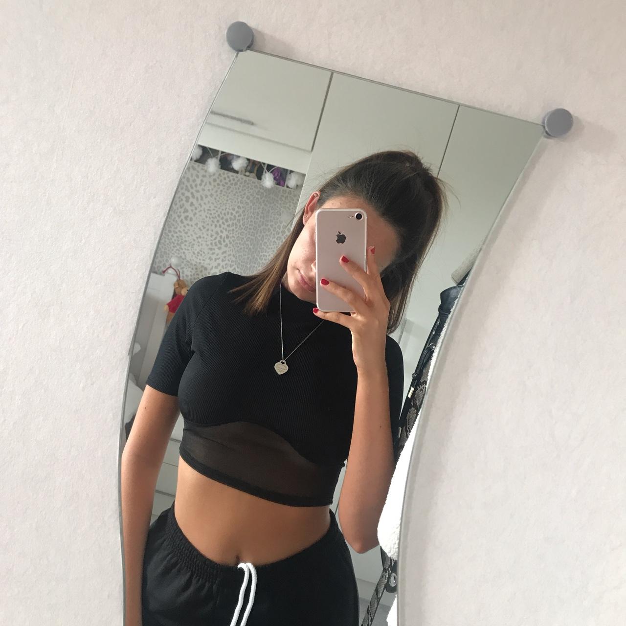 PLT black under boob mesh crop top Size 6 - Depop