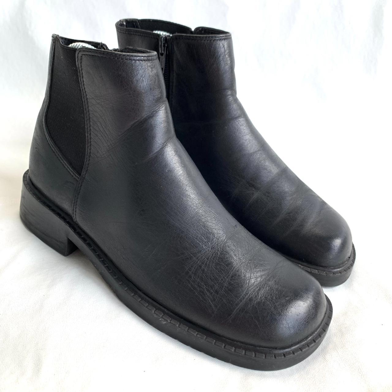 y2k ankle boots, Cherokee, black leather, round toe,... - Depop