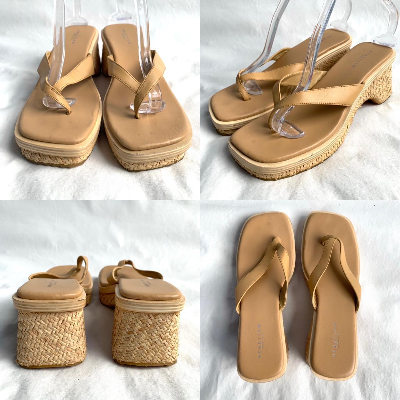 y2k platform sandals, Kenneth Cole, tan leather... - Depop