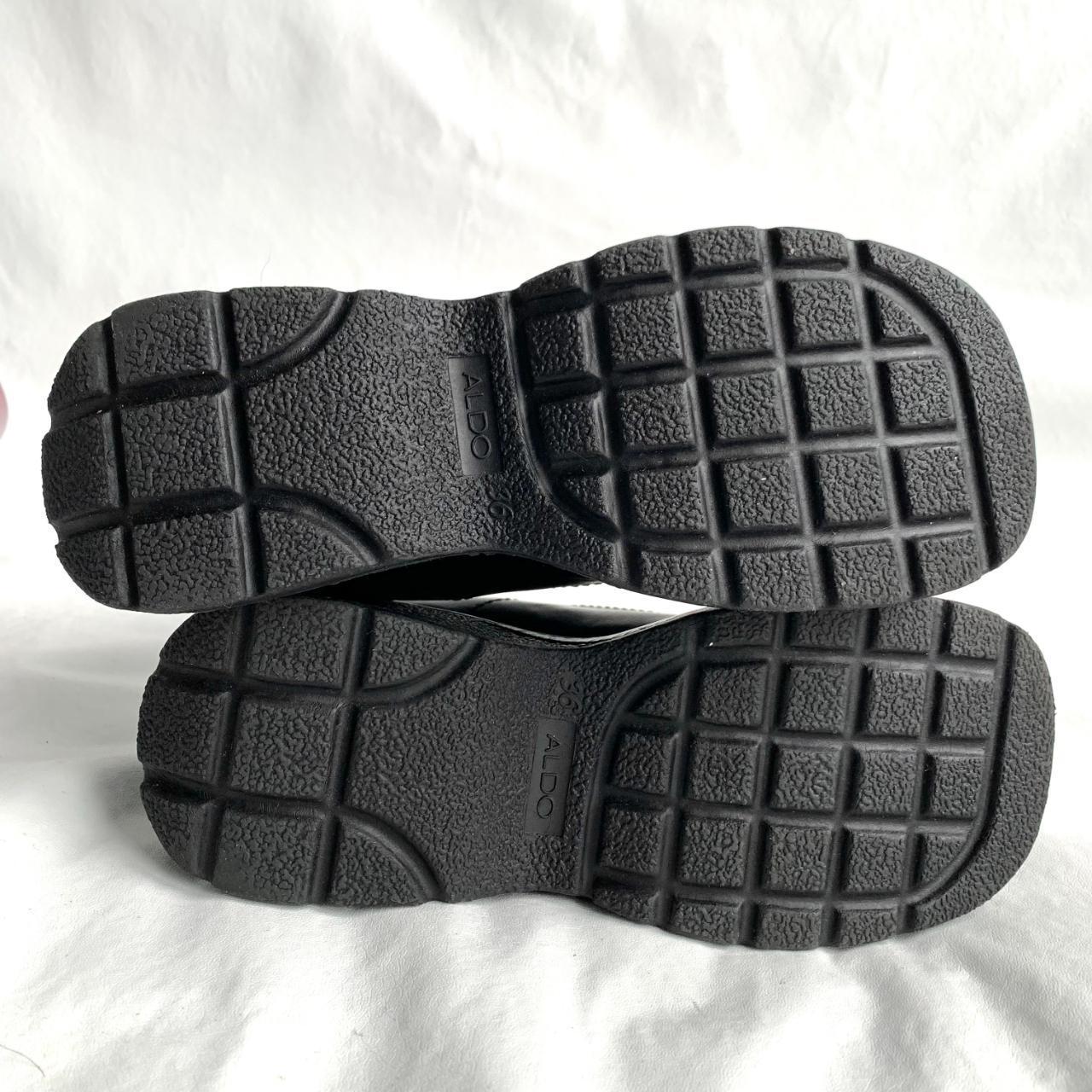 y2k Platform shoes, black leather, semi squared toe,... - Depop