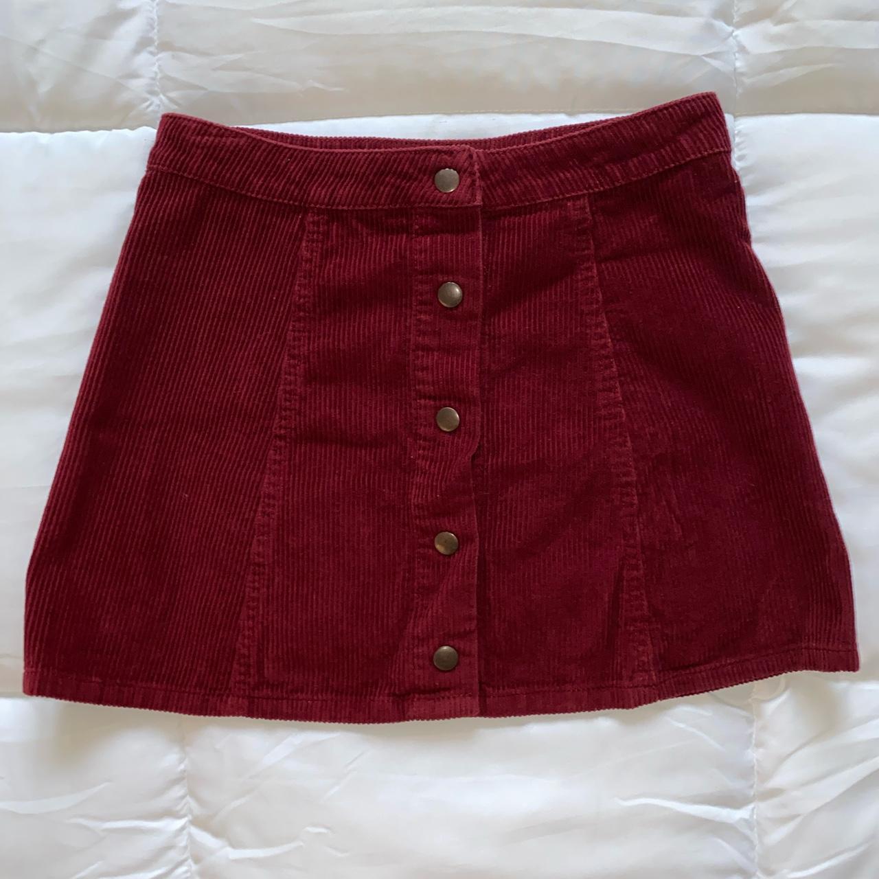 Burgundy Corduroy Mini Skirt Size: 25 The skirt is... - Depop