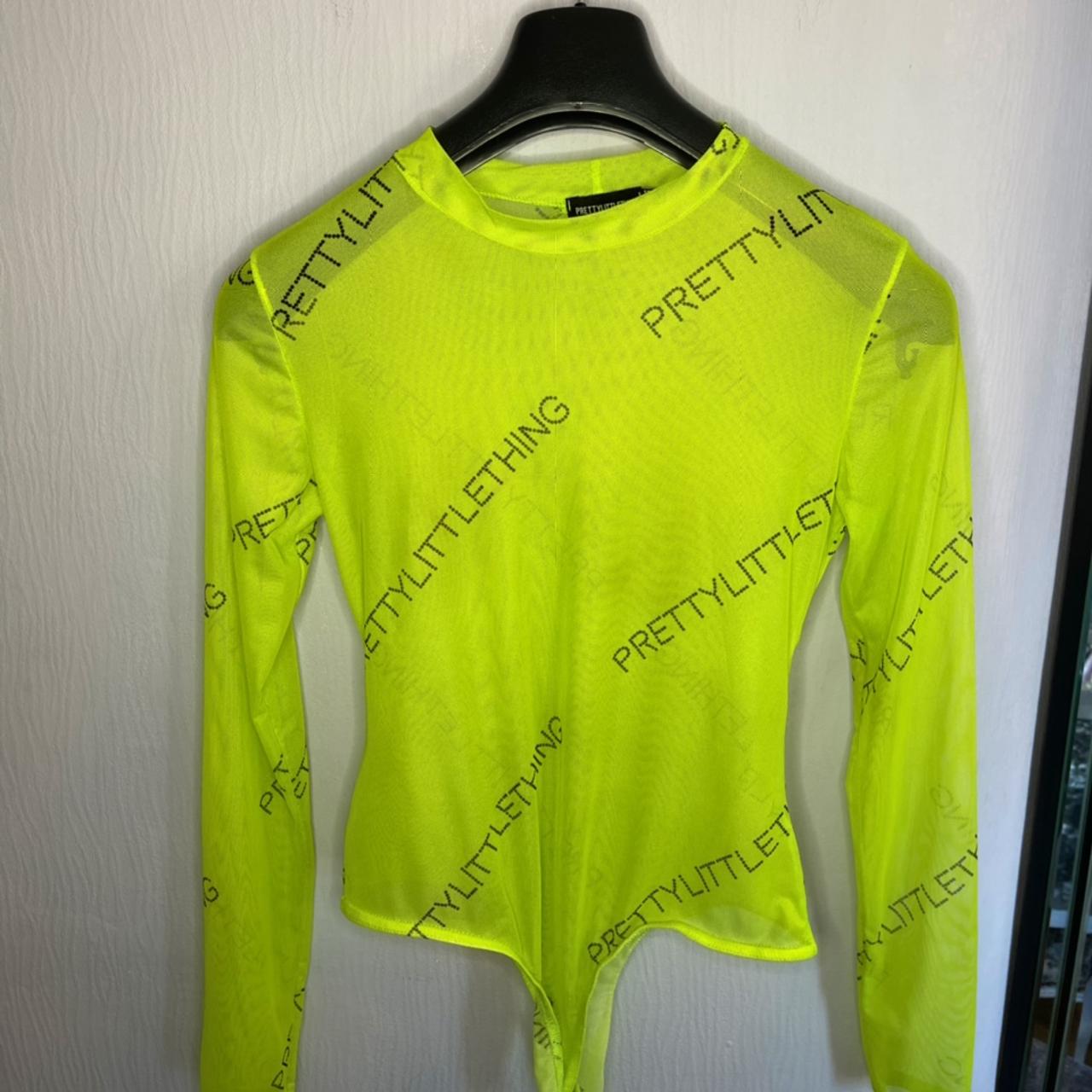 •Pretty Little Thing repeat pattern neon green mesh... Depop
