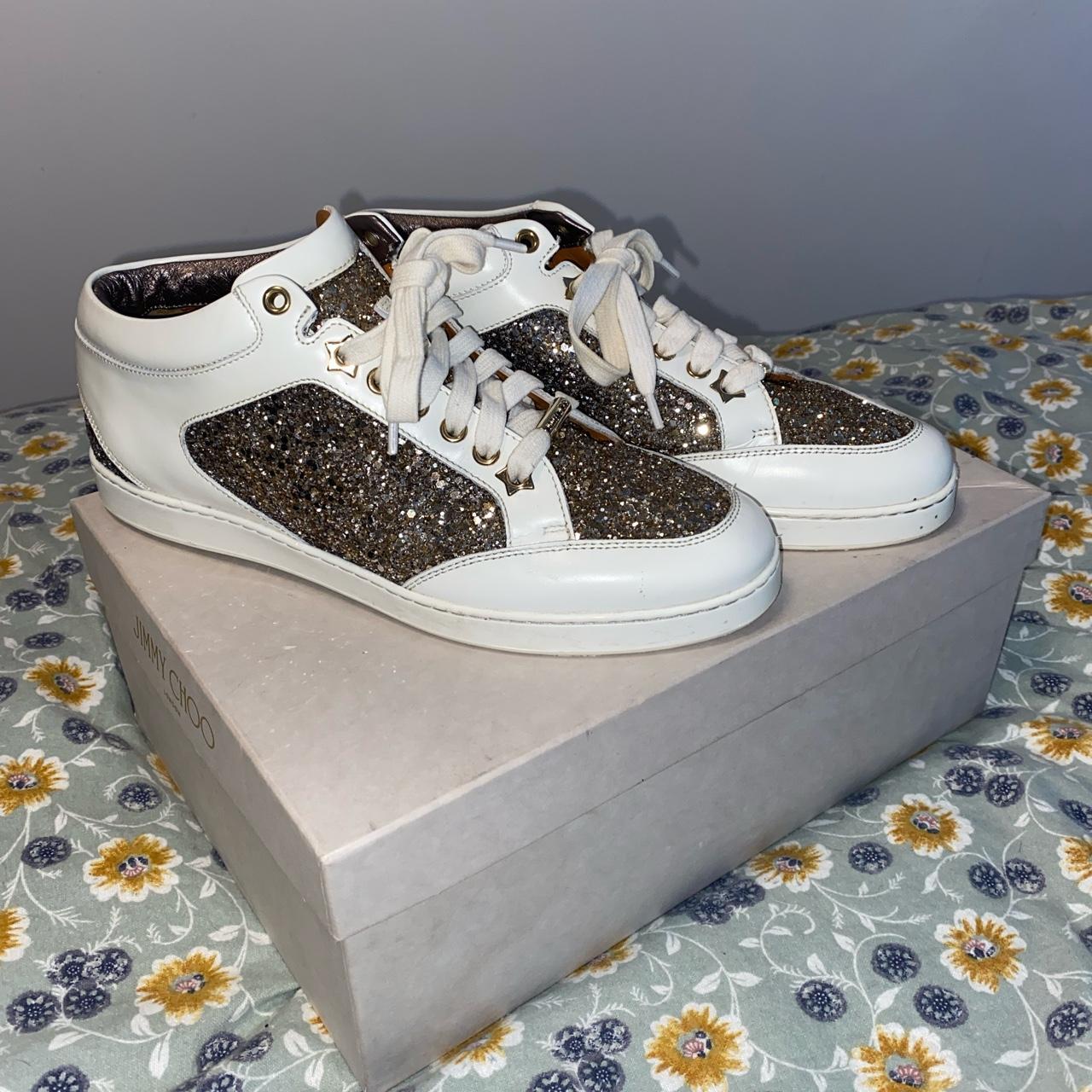 Jimmy choo trainers white and gold glitter