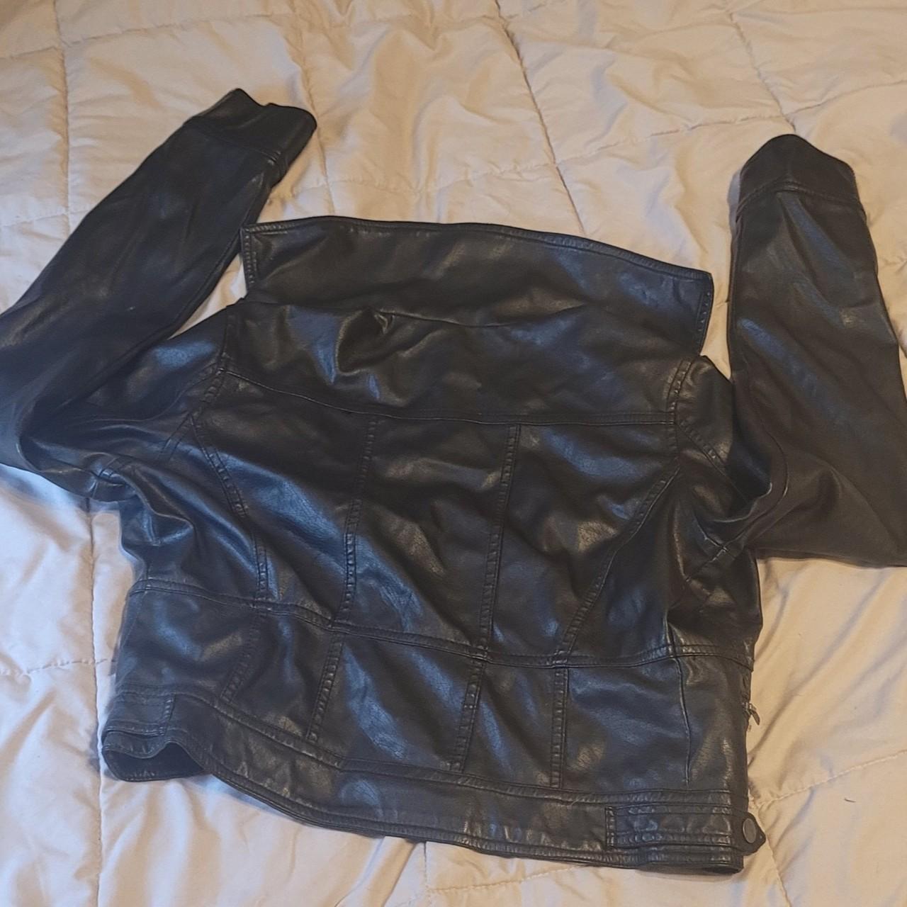 Wet Seal black faux leather jacket. Has some wear - Depop