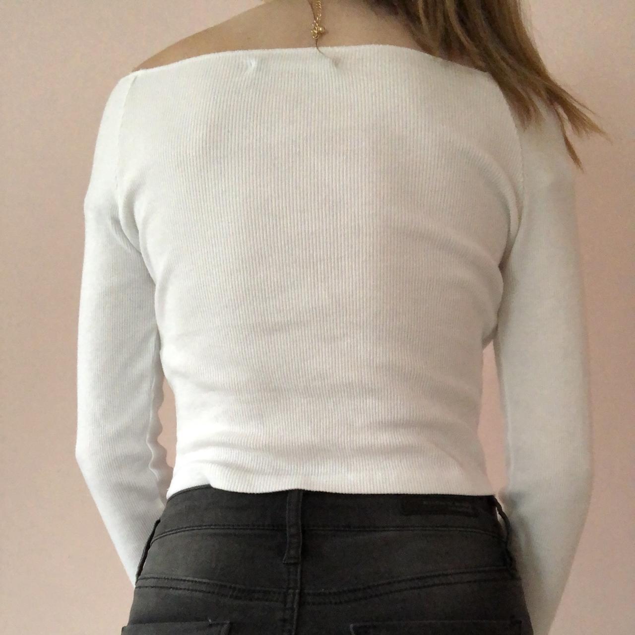 Brandy Melville White Ribbed Long Sleeve Top Size l