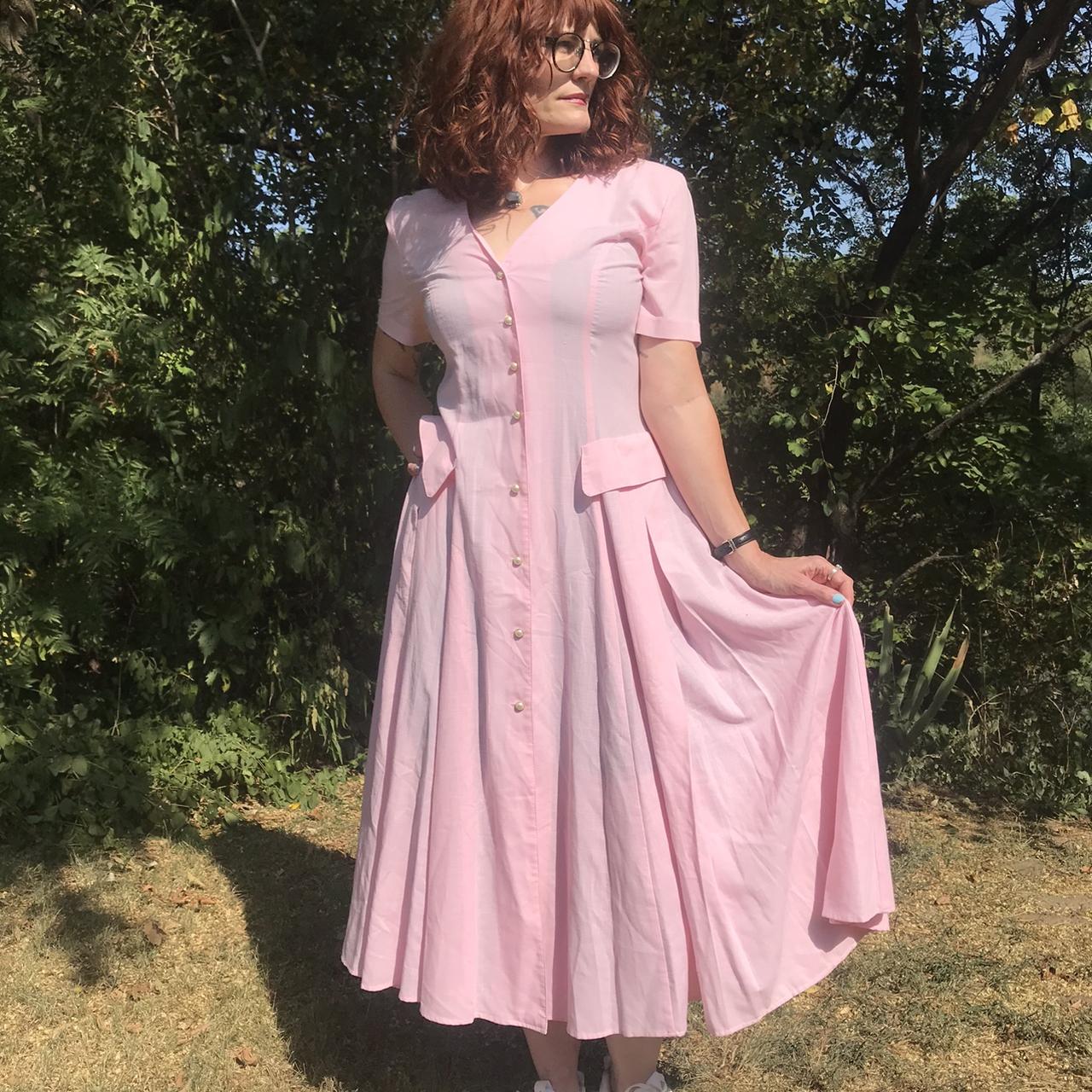 This Vintage 80s Pink Button Down Maxi Dress is... Depop