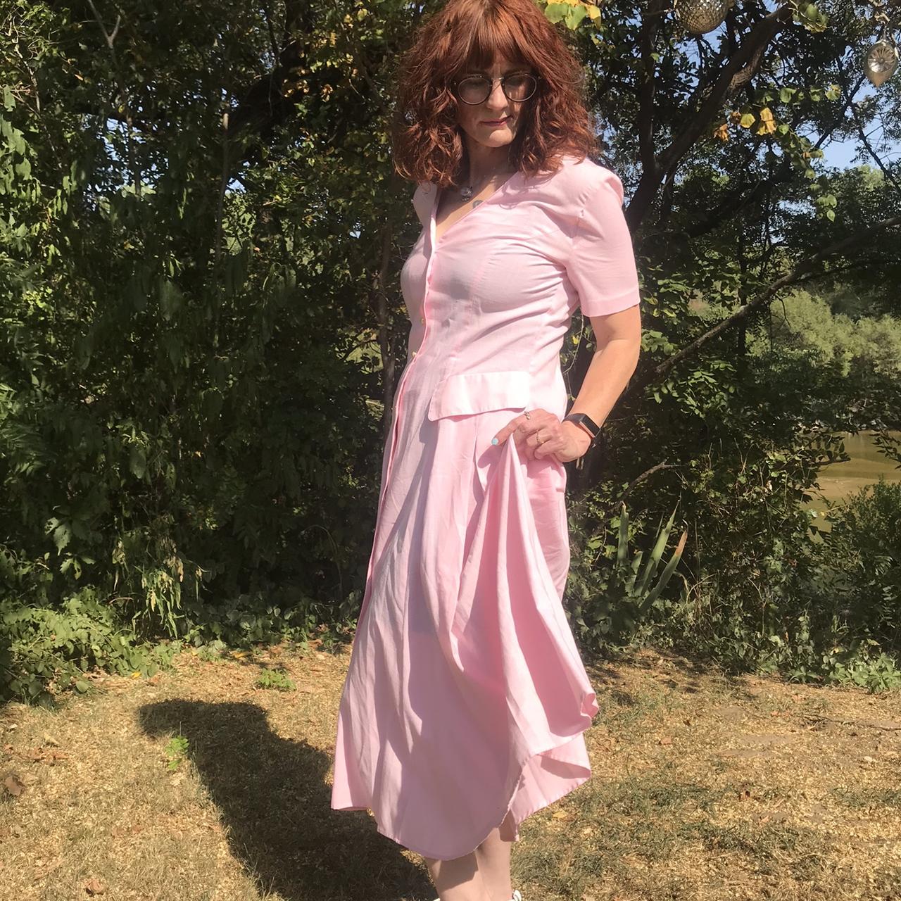 This Vintage 80s Pink Button Down Maxi Dress is... Depop