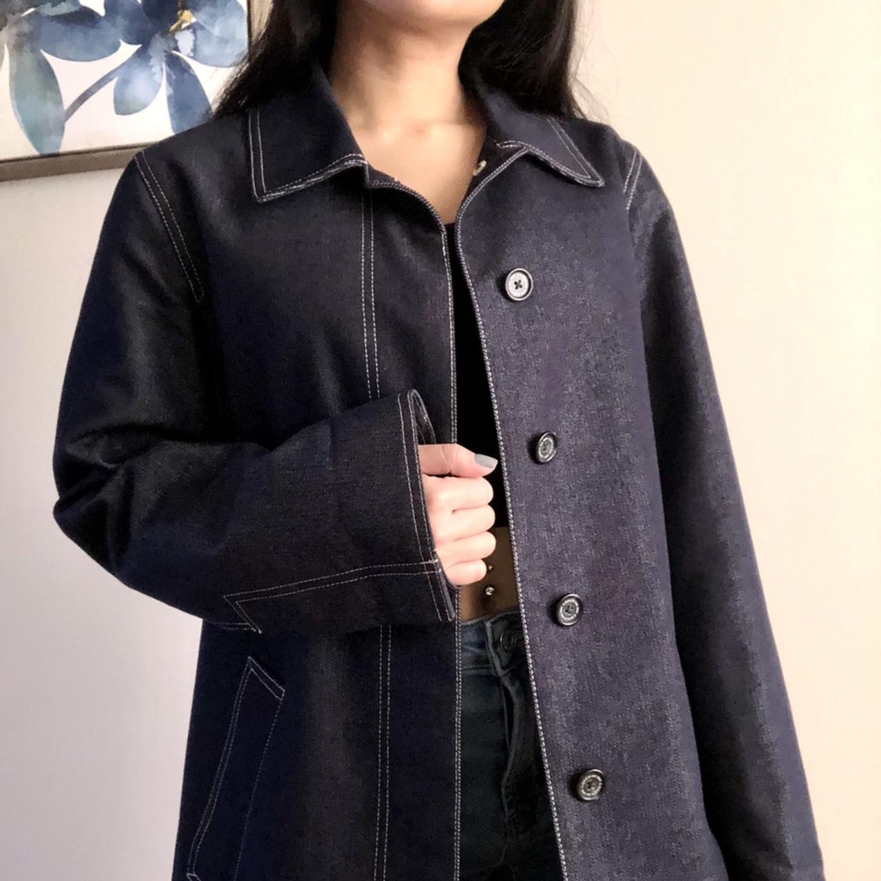 Coach denim trench coat with red and white lining..... Depop