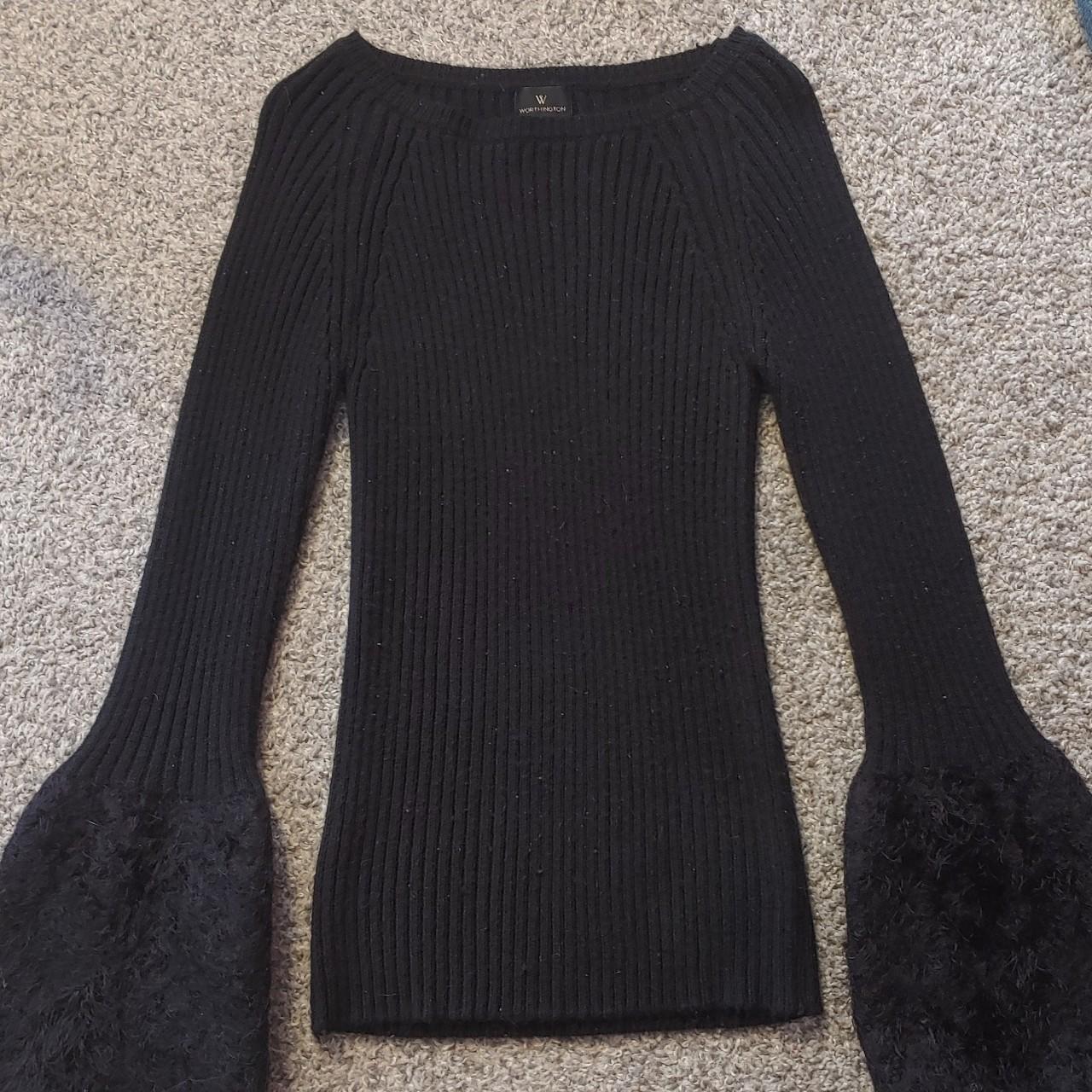 Black ribbed knit sweater with faux fur bell... - Depop