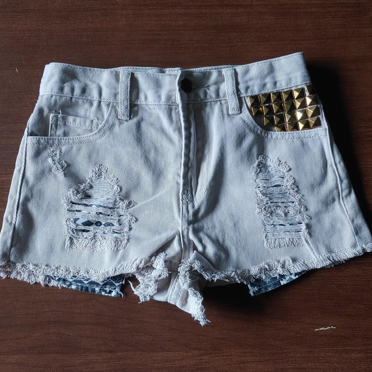 Offwhite cream colored distressed denim shorts with... Depop