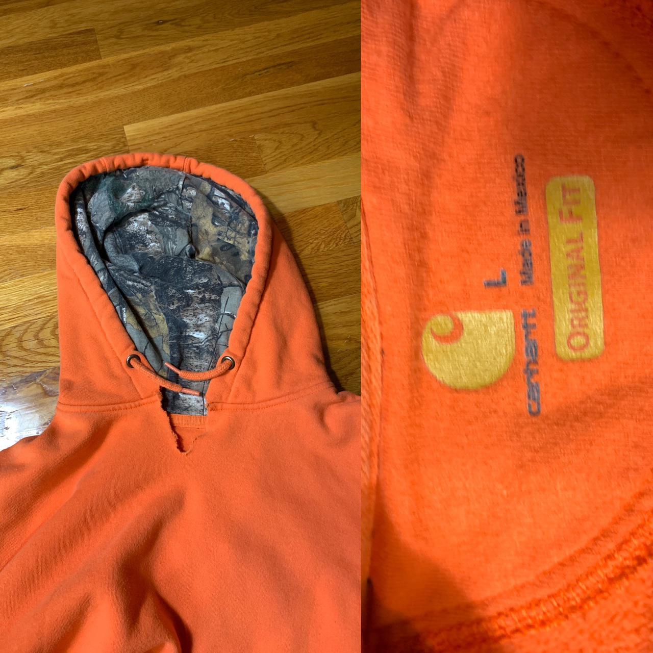 Carhartt orange hoodie sweatshirt with camo inside... - Depop