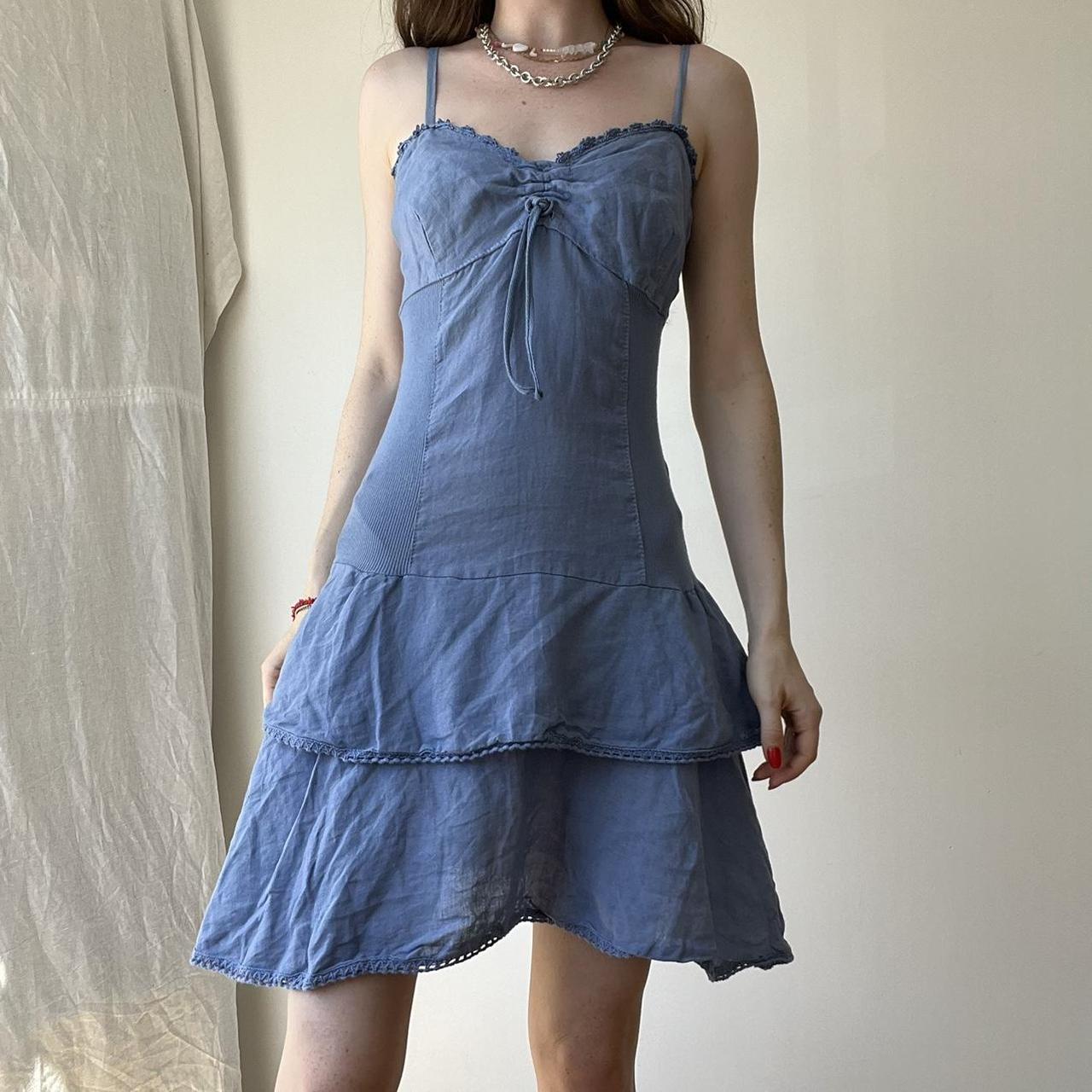 Cornflower blue slip dress cottagecore lace flared... Depop