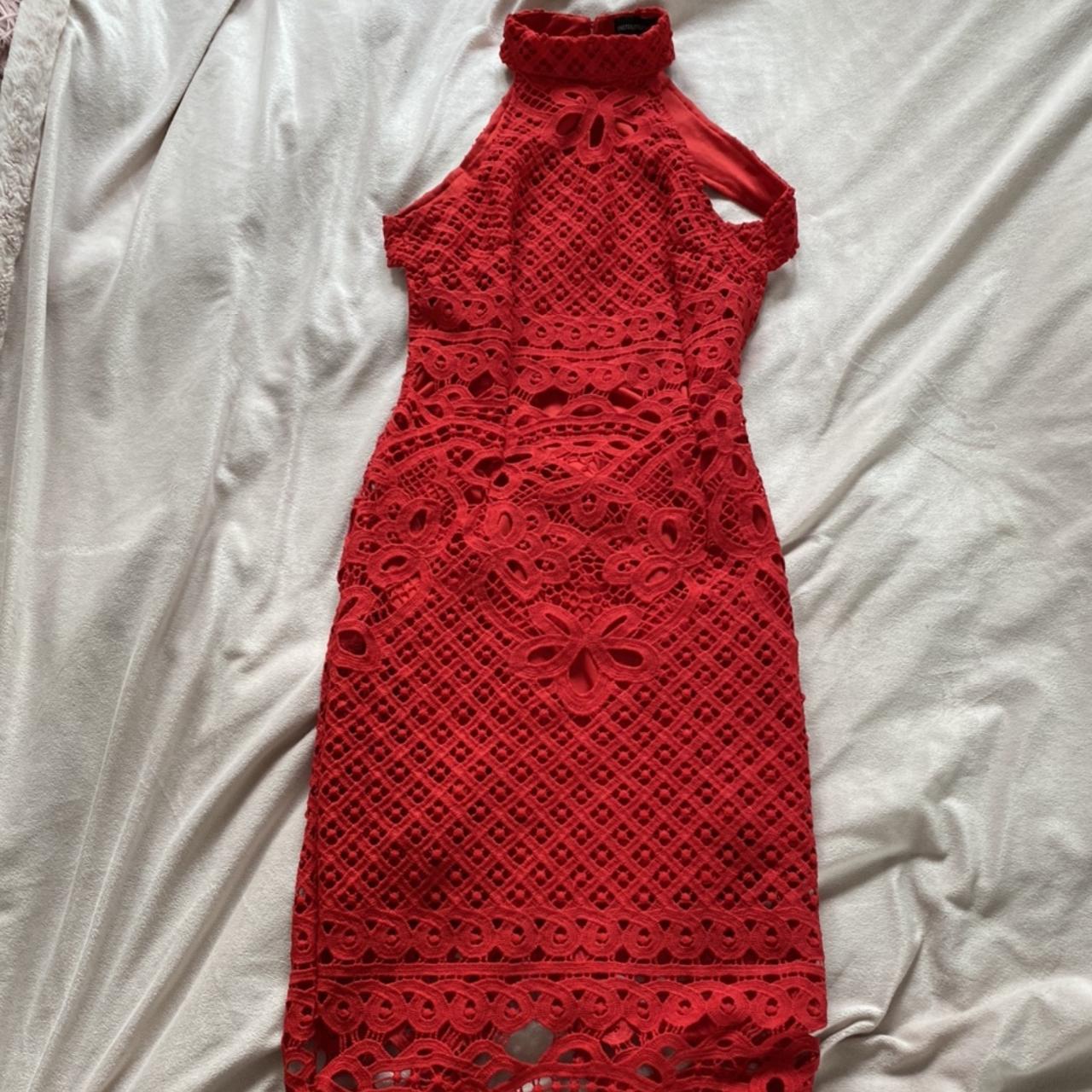 Plt red crochet backless dress Halter neck Never... - Depop