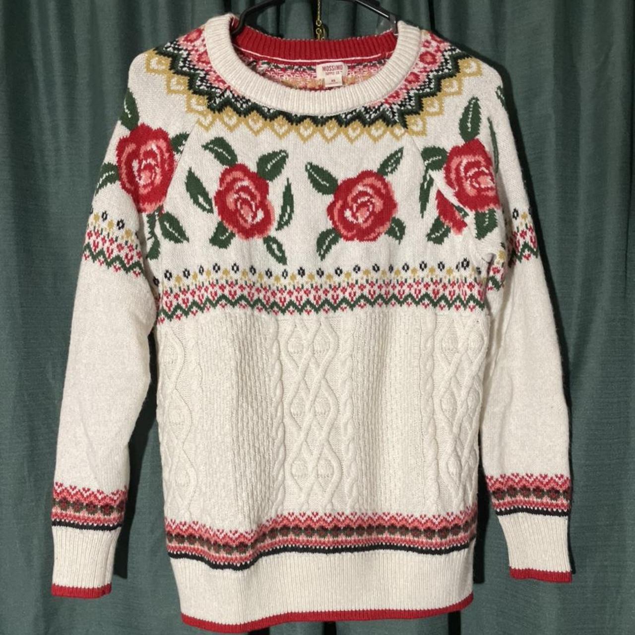 White cable knit sweater with rose detailing. Super... - Depop
