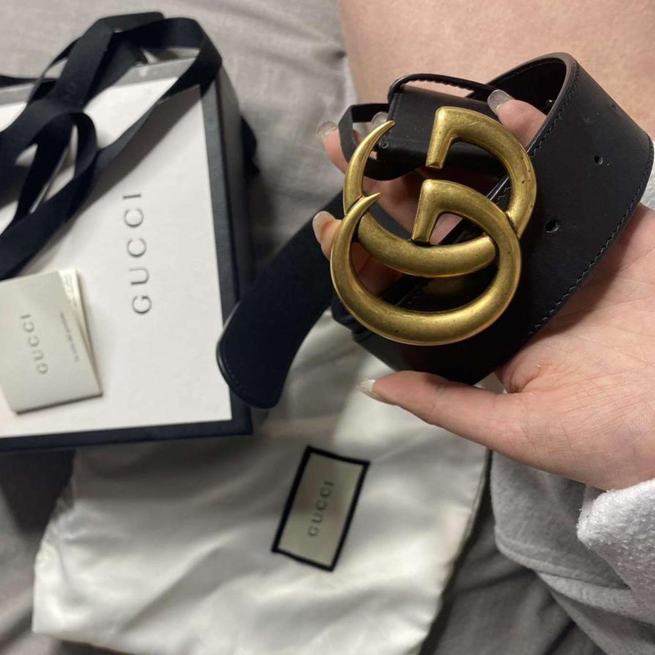 Gucci Women's Gold and Black Belt | Depop