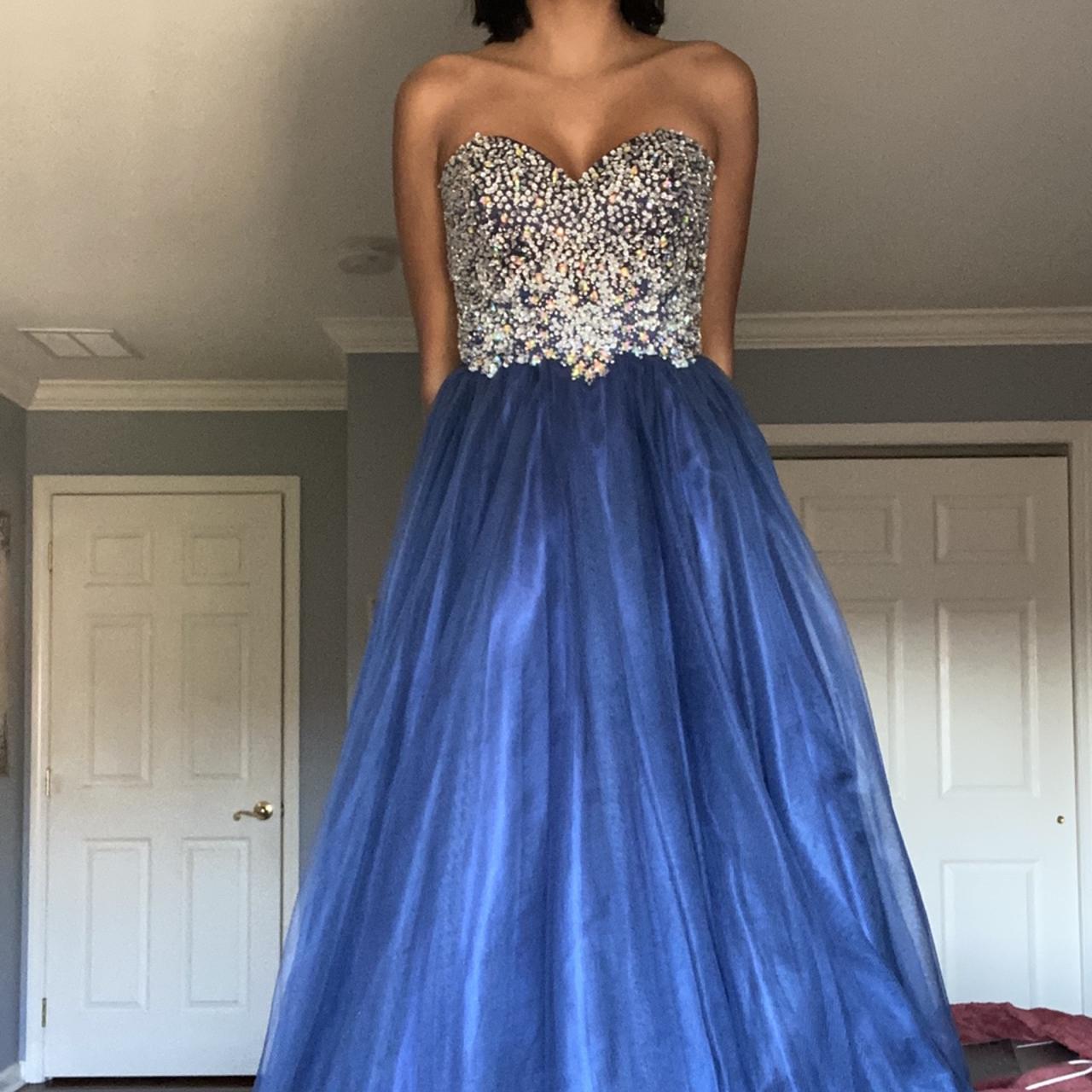 Deep Blue Prom Dress With Silver Rhinestop Top, two... - Depop