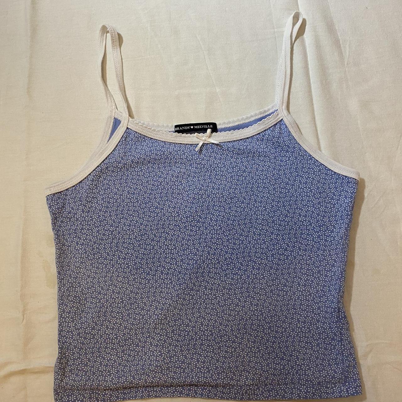 Brandy Melville blue and white floral tank top in... Depop