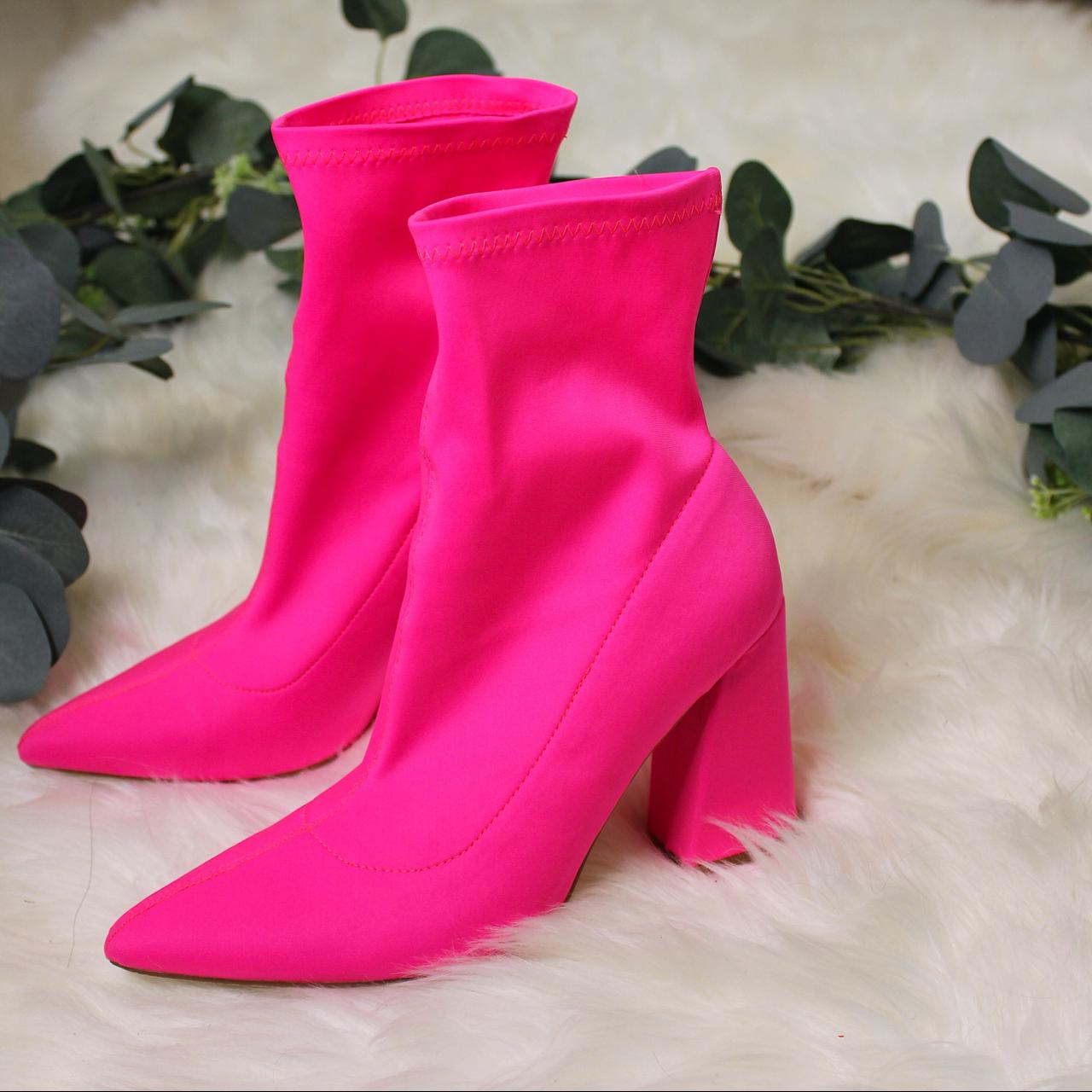 Neon pink sock booties w/ block heel. Only worn once... Depop