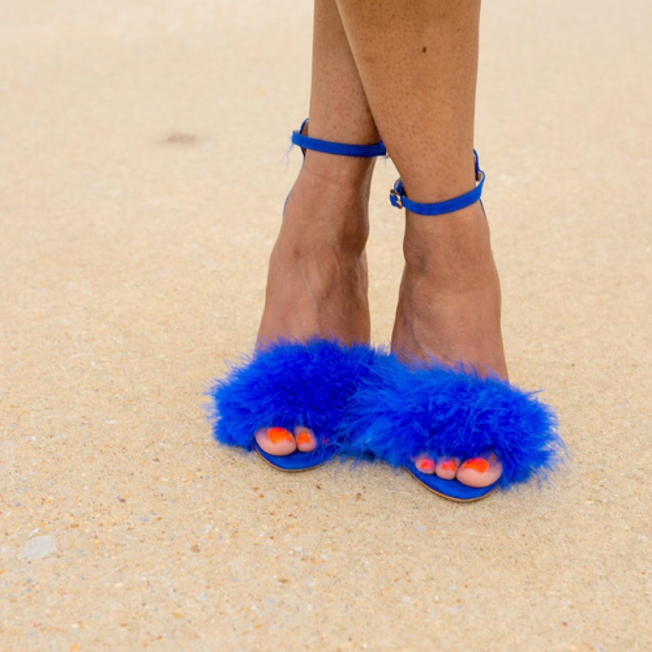 Blue fluffy outlet heels