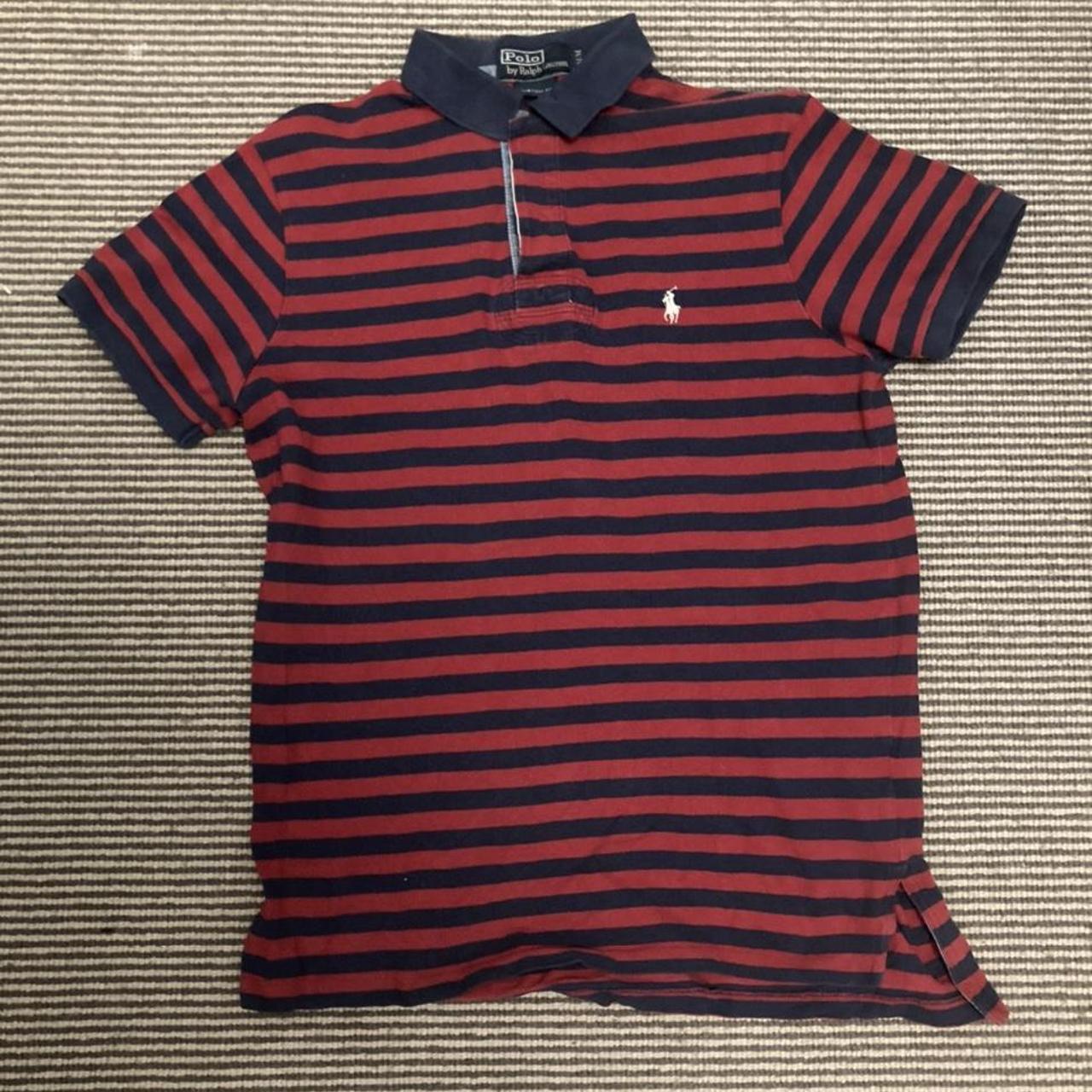 Red and blue striped Ralph Lauren polo Size... - Depop