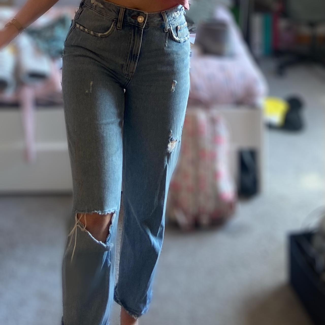 💙 Blue denim ripped women’s mom jeans,