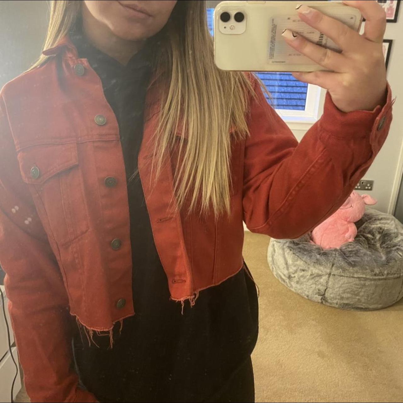 Pull and bear red denim cheap jacket