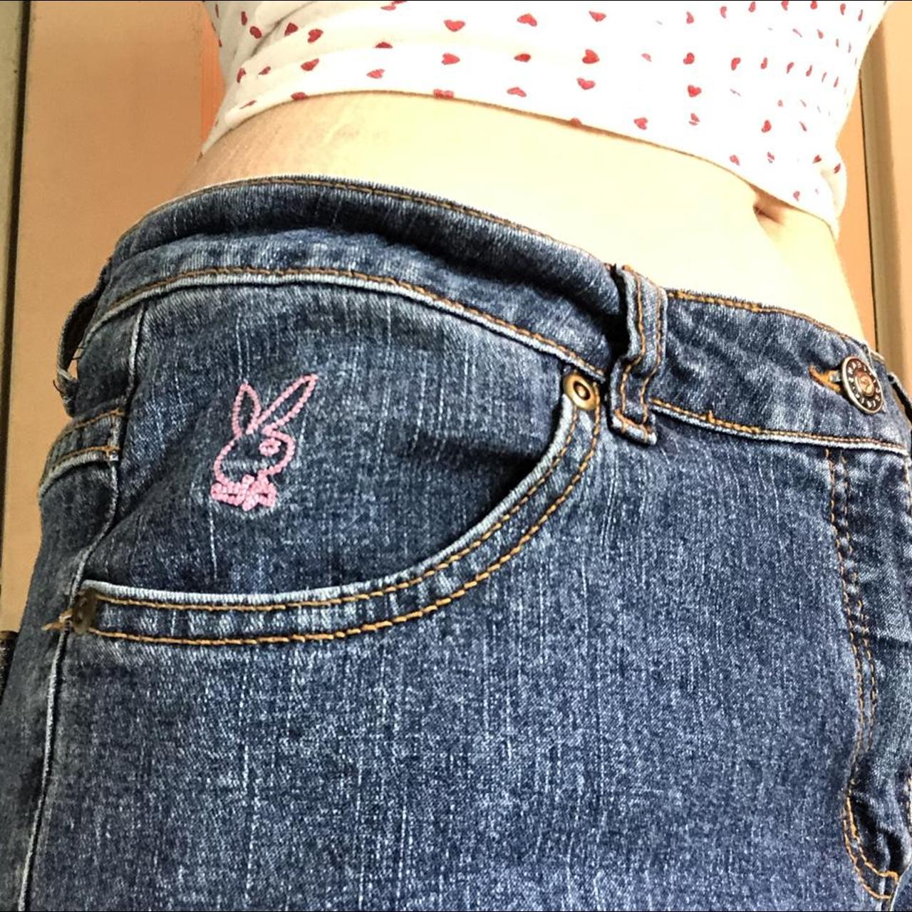 Playboy Women's Pink and Navy Jeans | Depop