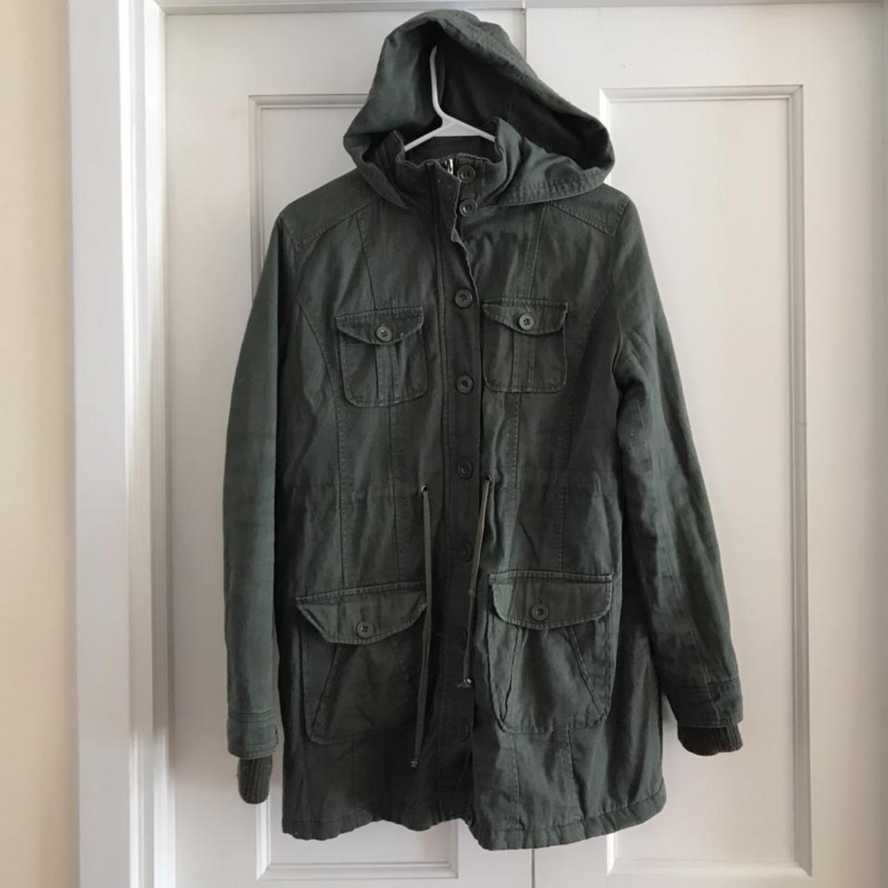 Steve Madden Women's Green and Khaki Coat | Depop