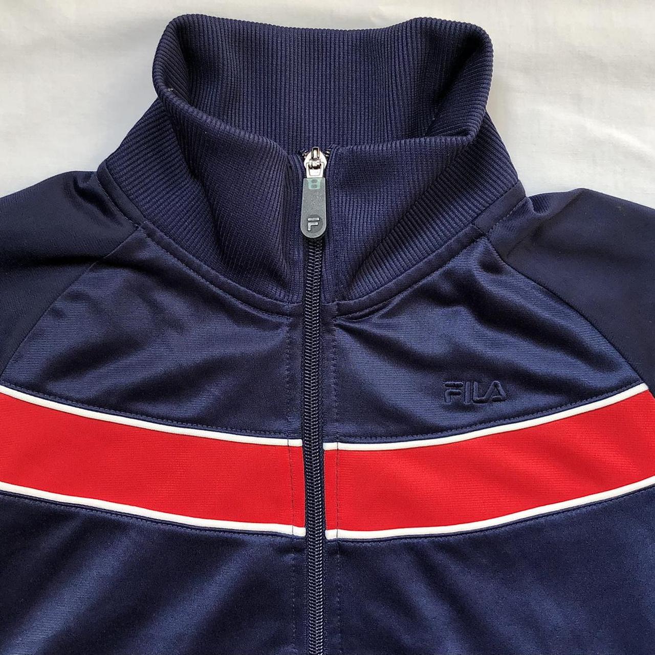 Vintage FILA zip up sports track jacket - navy... - Depop