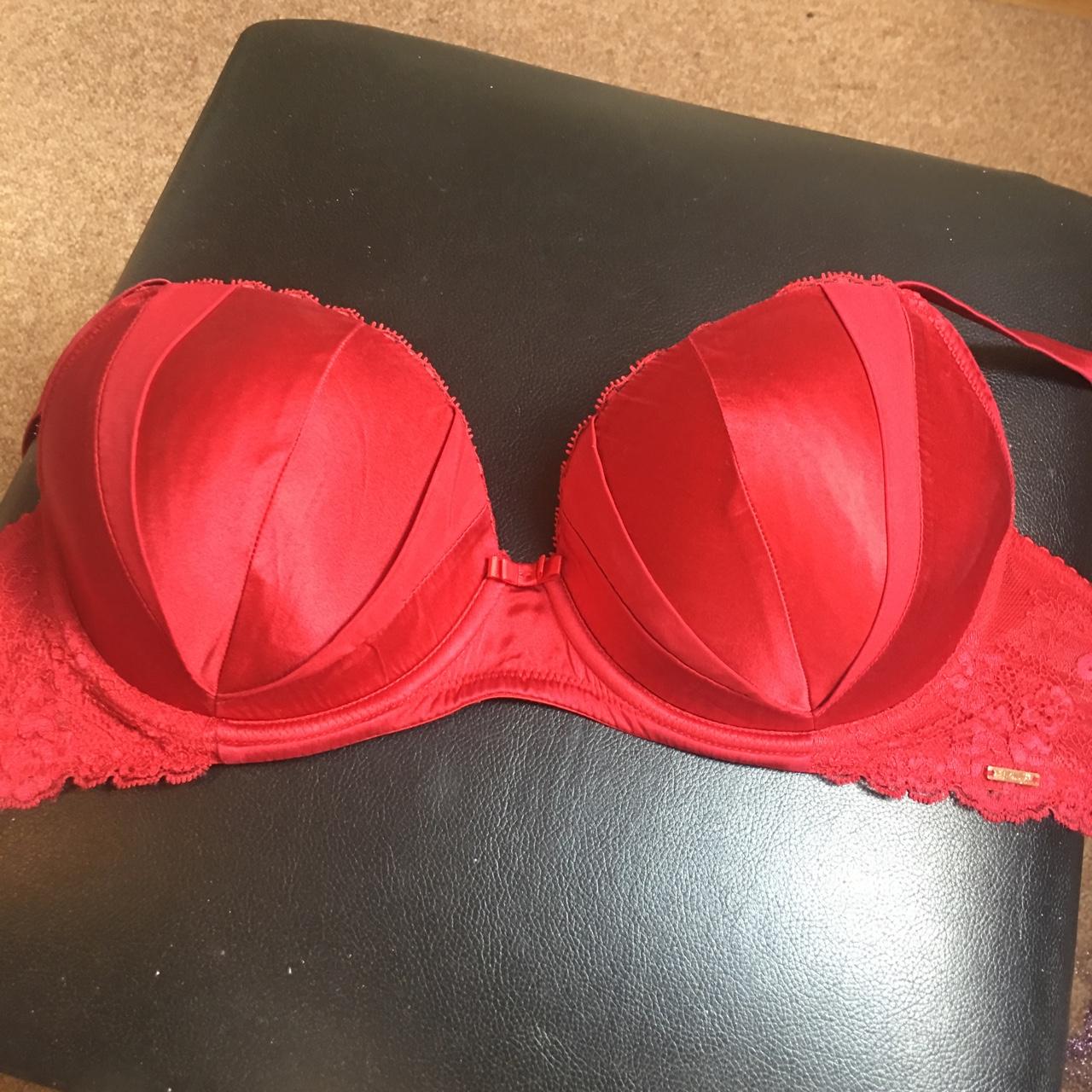 RED SATIN BRA, - Size 34D, - New Without Tags