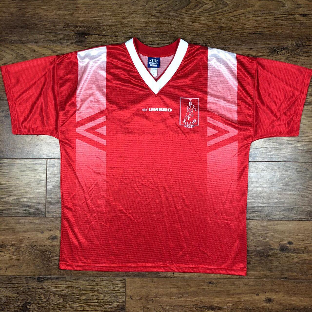 Red Vintage Umbro Football Style T-shirt Amazing... - Depop