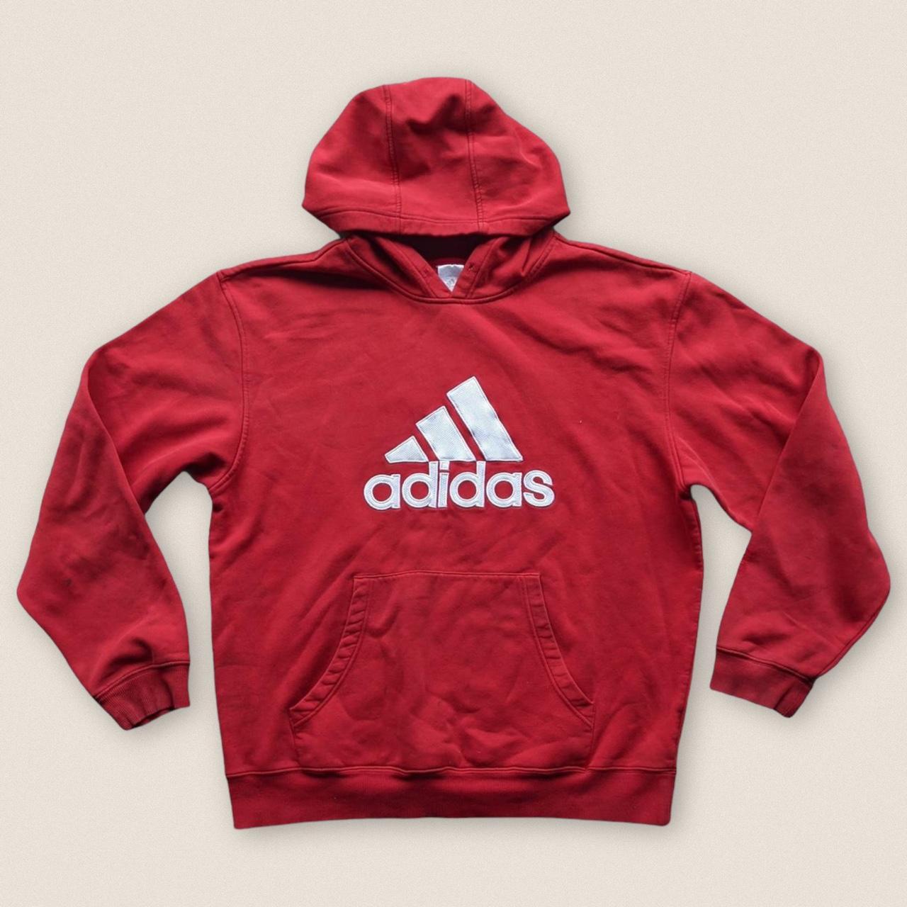 Adidas Men's Red and White Hoodie | Depop